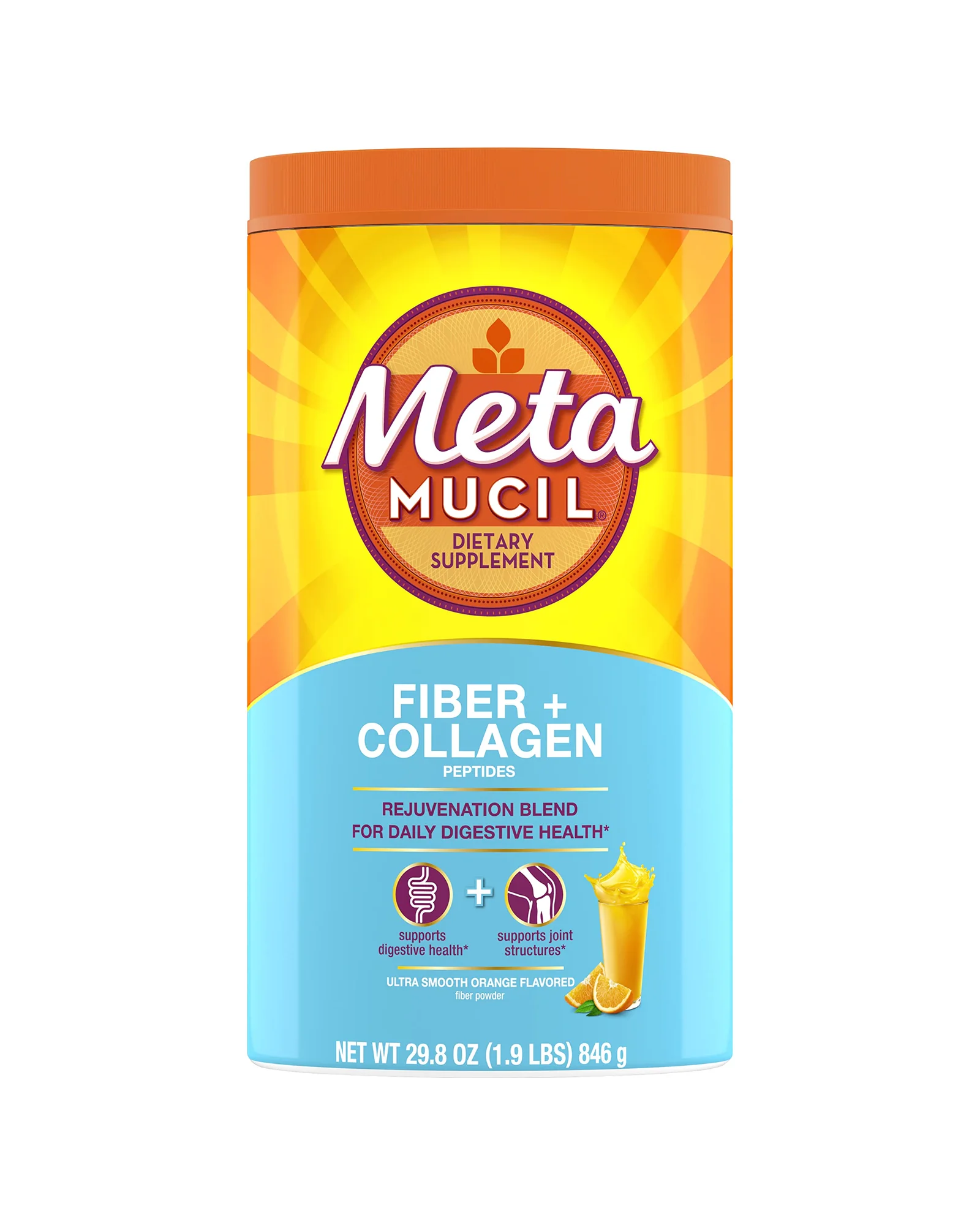 Metamucil Клетчатка + Коллаген, Апельсин, 90 доз — оранжевый