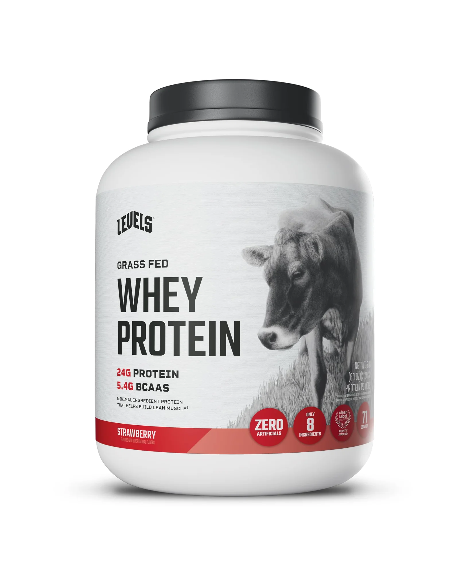 Levels Grass Fed Whey Protein — сывороточный протеин, клубника, 5 фунтов — белый