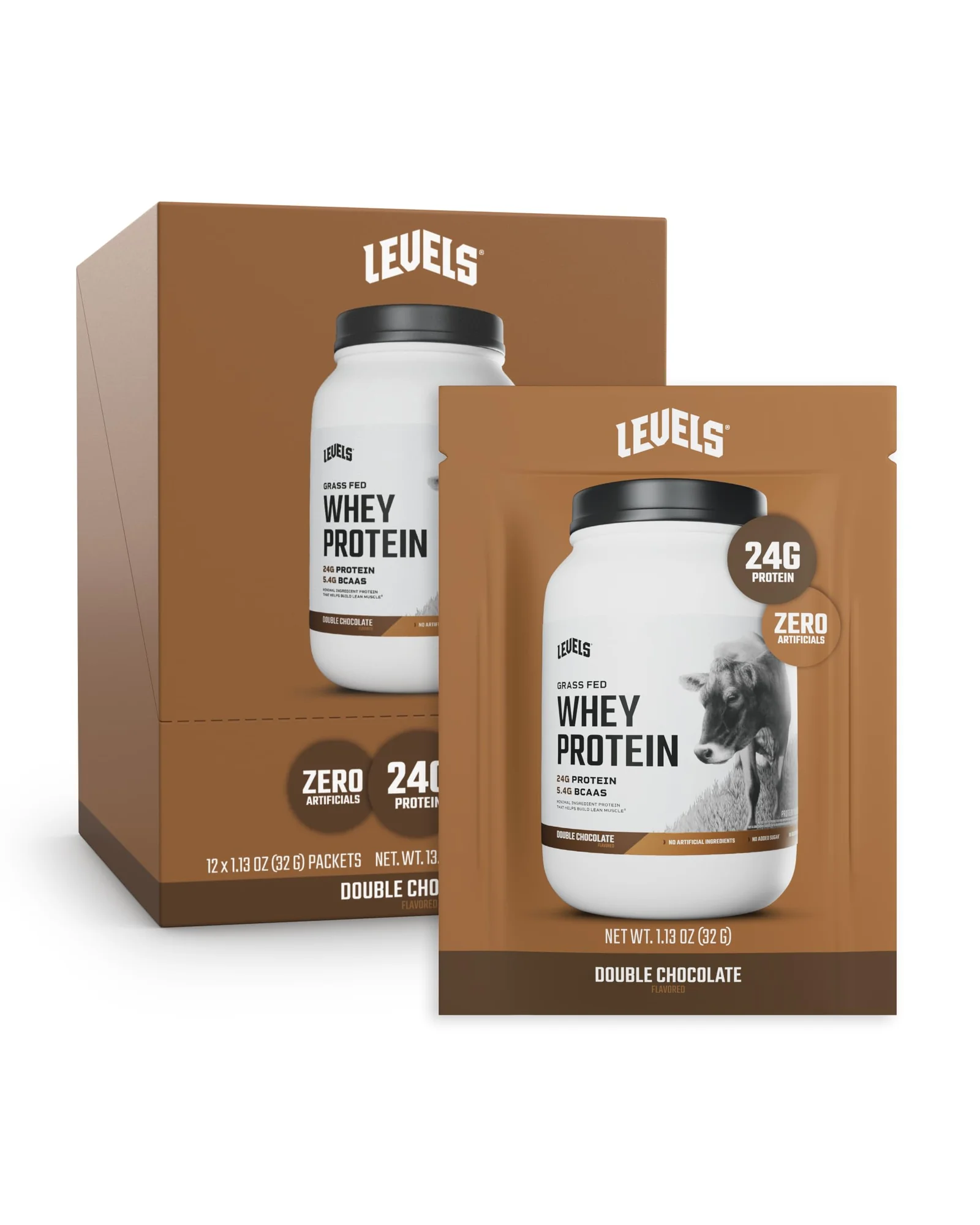 Levels Grass Fed Whey Protein Powder — сывороточный протеин, двойной шоколад — белый