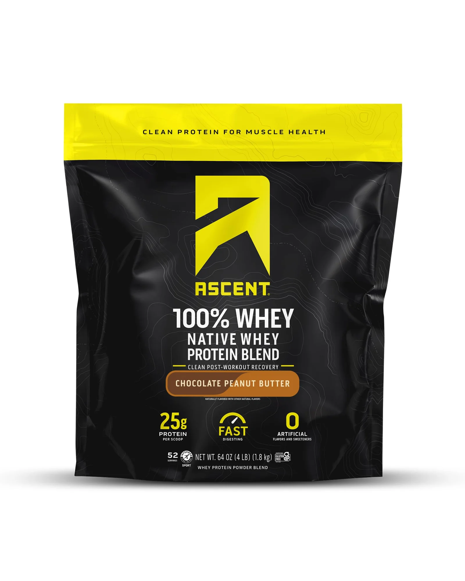 Ascent 100% сывороточный протеин ванильный 2 фунта — желтый