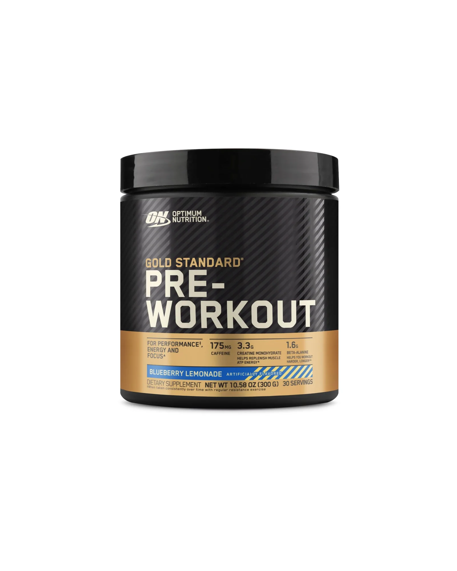 Optimum Nutrition Gold Standard Pre-Workout, черничный лимонад, 300 г — черный