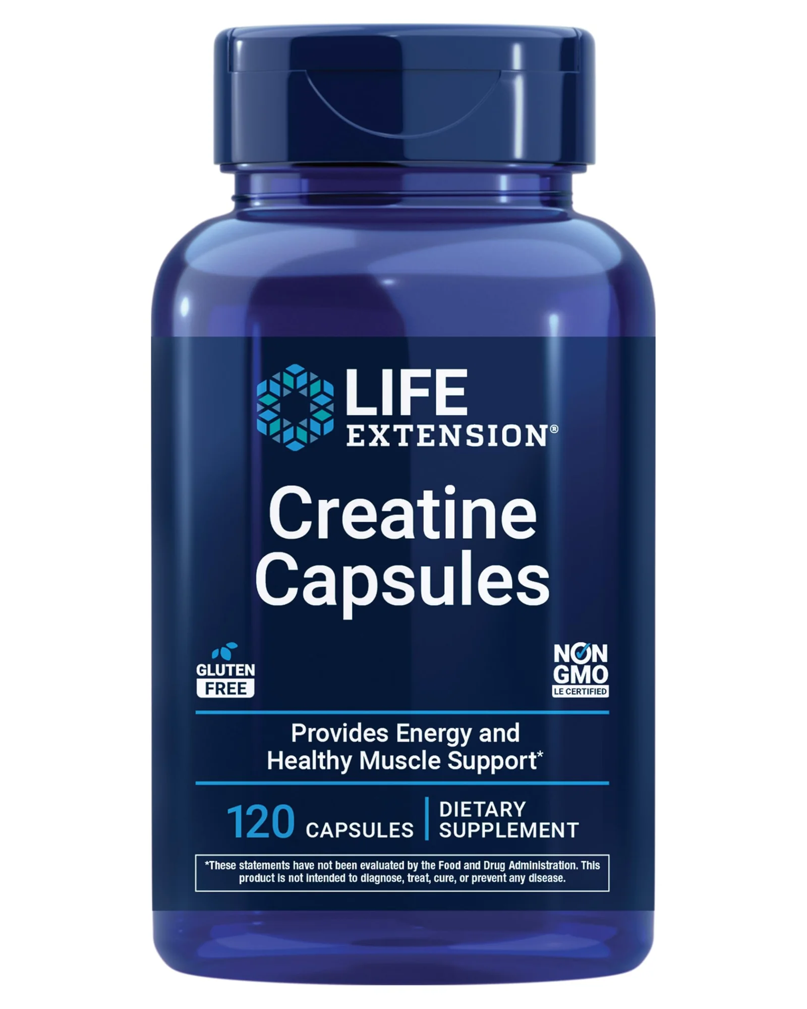 Life Extension Creatine Capsules креатин моногидрат для мышц и выносливости, 120 капсул — синий
