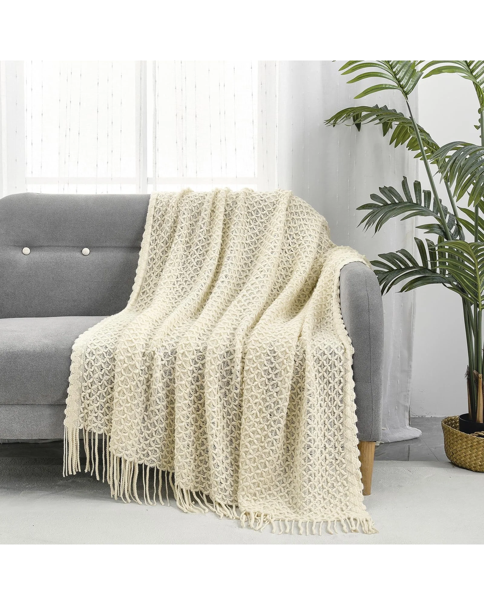 Плед вязаный CREVENT 50×60 Бежевый Beige X — 2