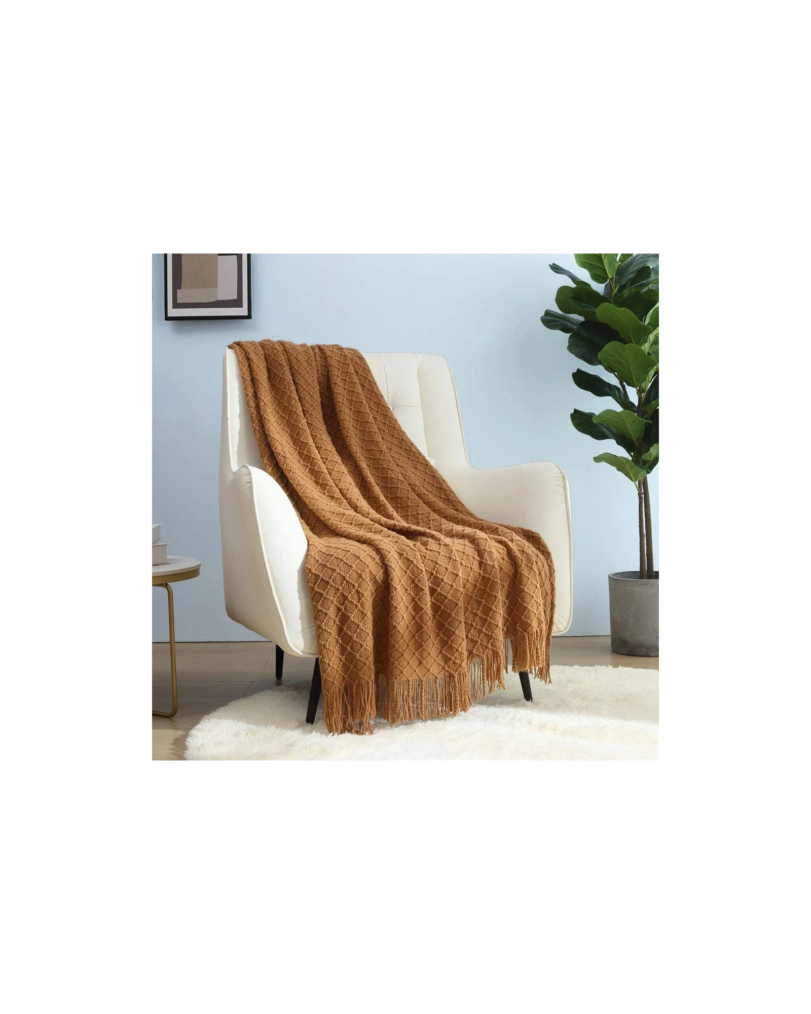 Плед вязаный CREVENT 50×60 Коричневый — 1