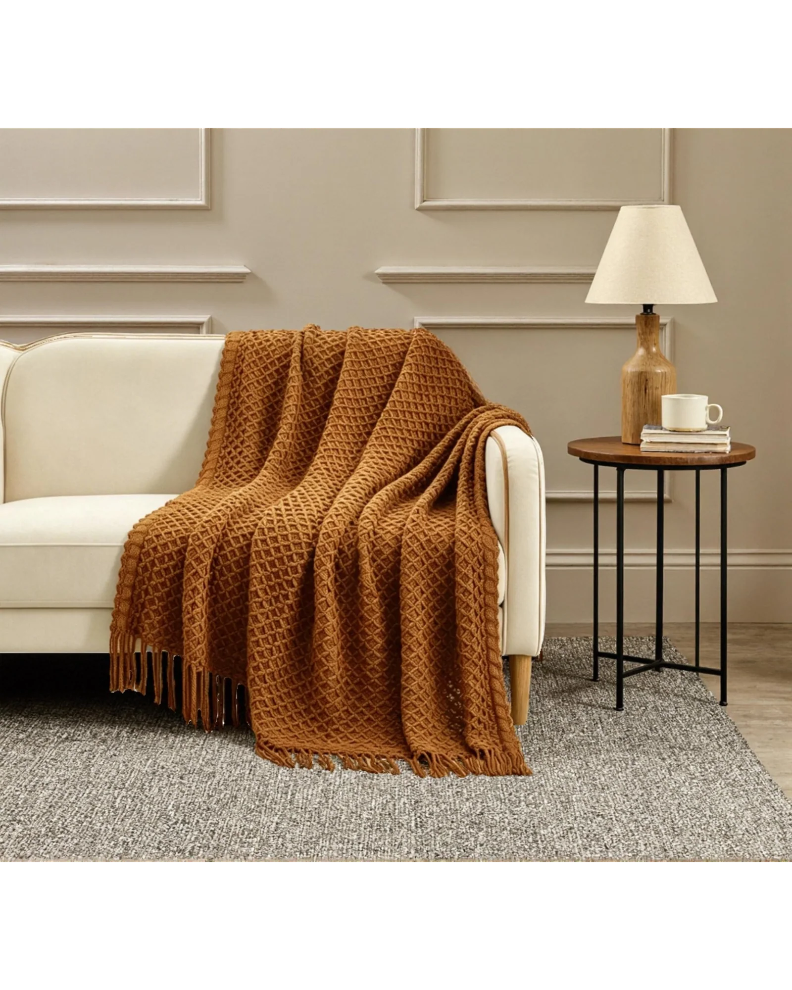 Плед вязаный CREVENT 50×60 Светло-коричневый Light — 2