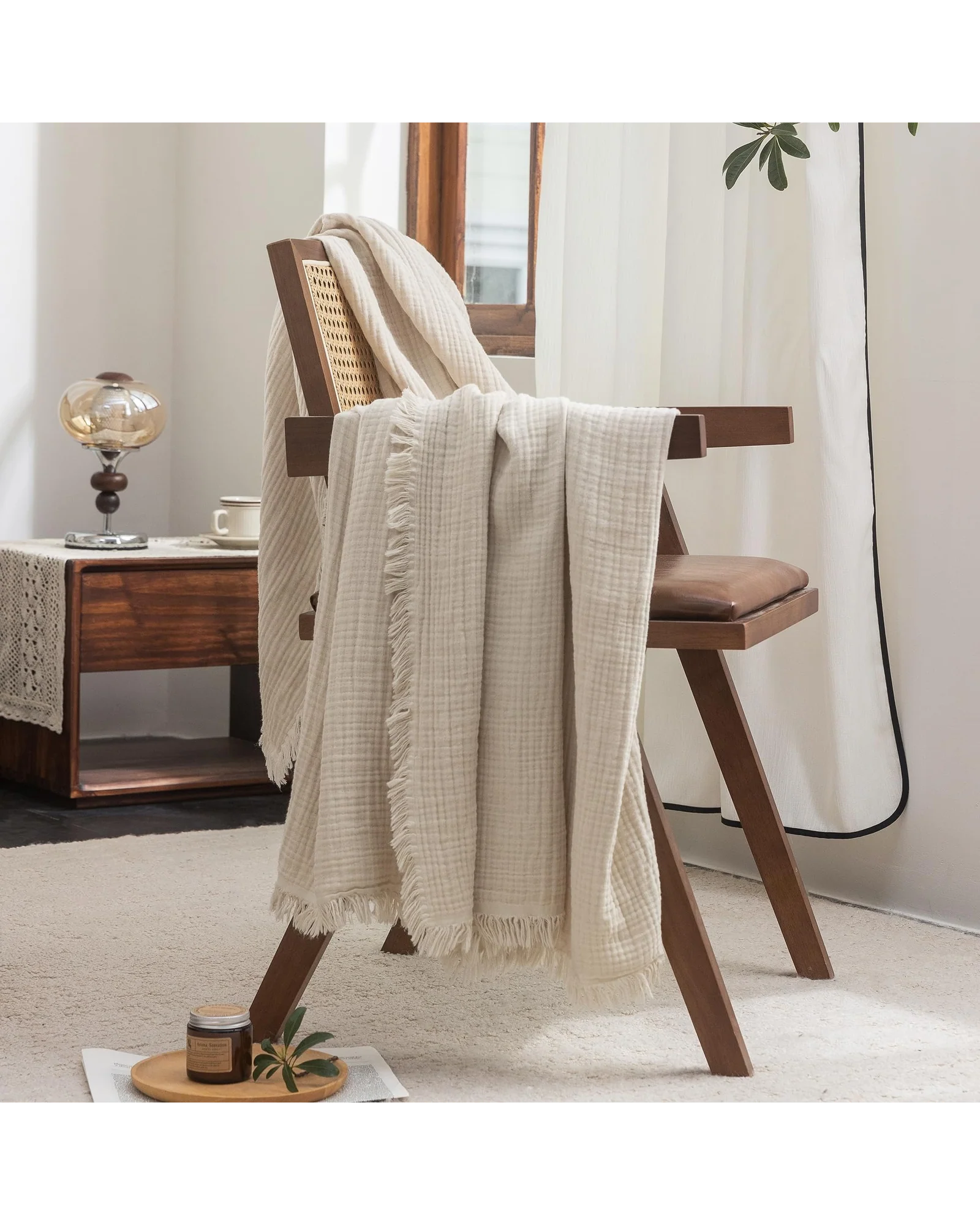 Плед муслиновый FOSSA 98×98 Бежевый Beige — 3