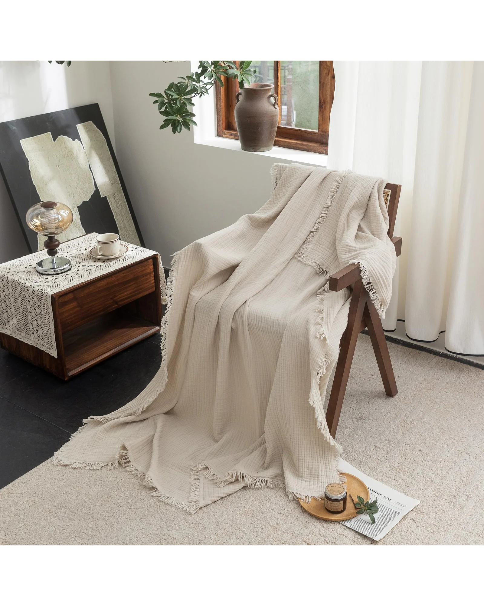 Плед муслиновый FOSSA 98×98 Бежевый Beige — 5
