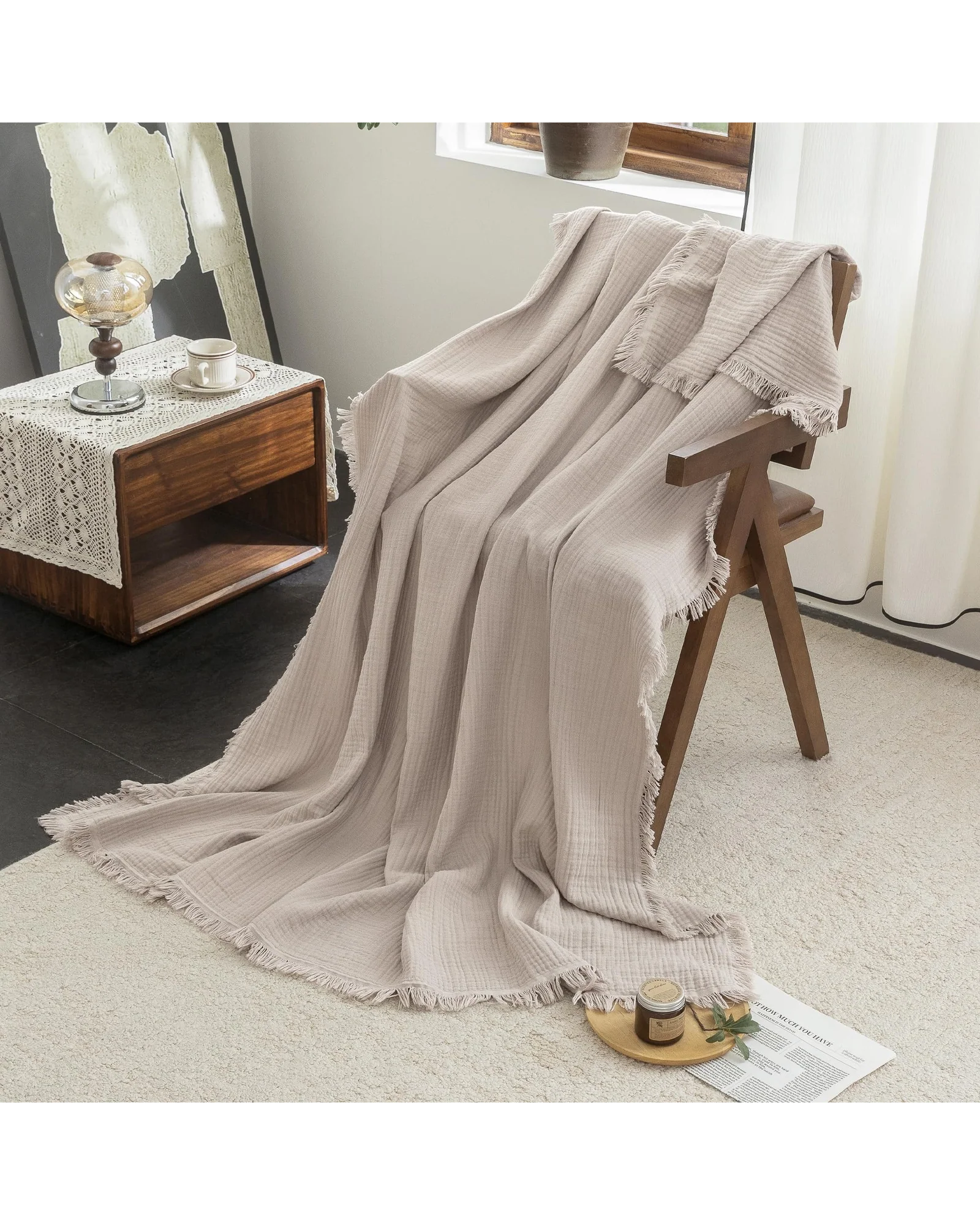 Плед муслиновый FOSSA 98×98 Бежево-серый Beige Gray — 8