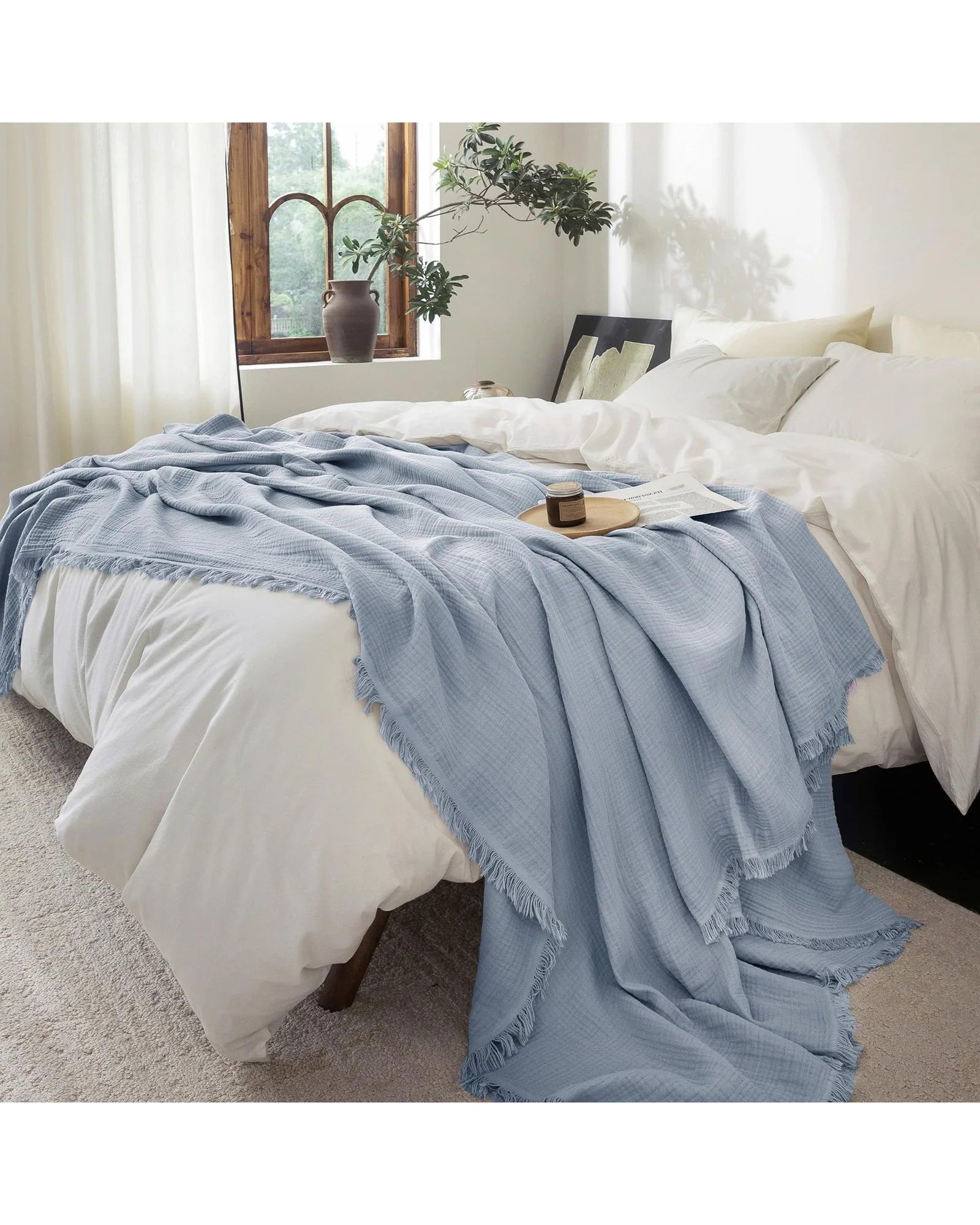 Плед муслиновый FOSSA 98×98 Васильковый Cornflower — 5