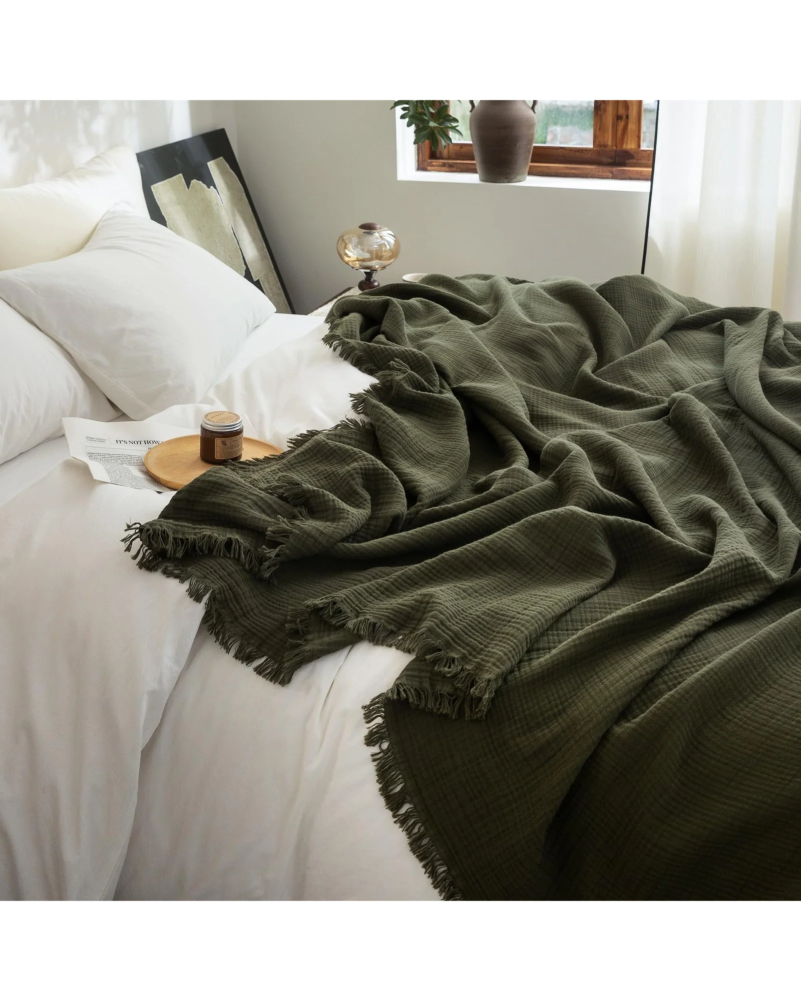Плед муслиновый FOSSA 98×98 Оливковый Olive — 2