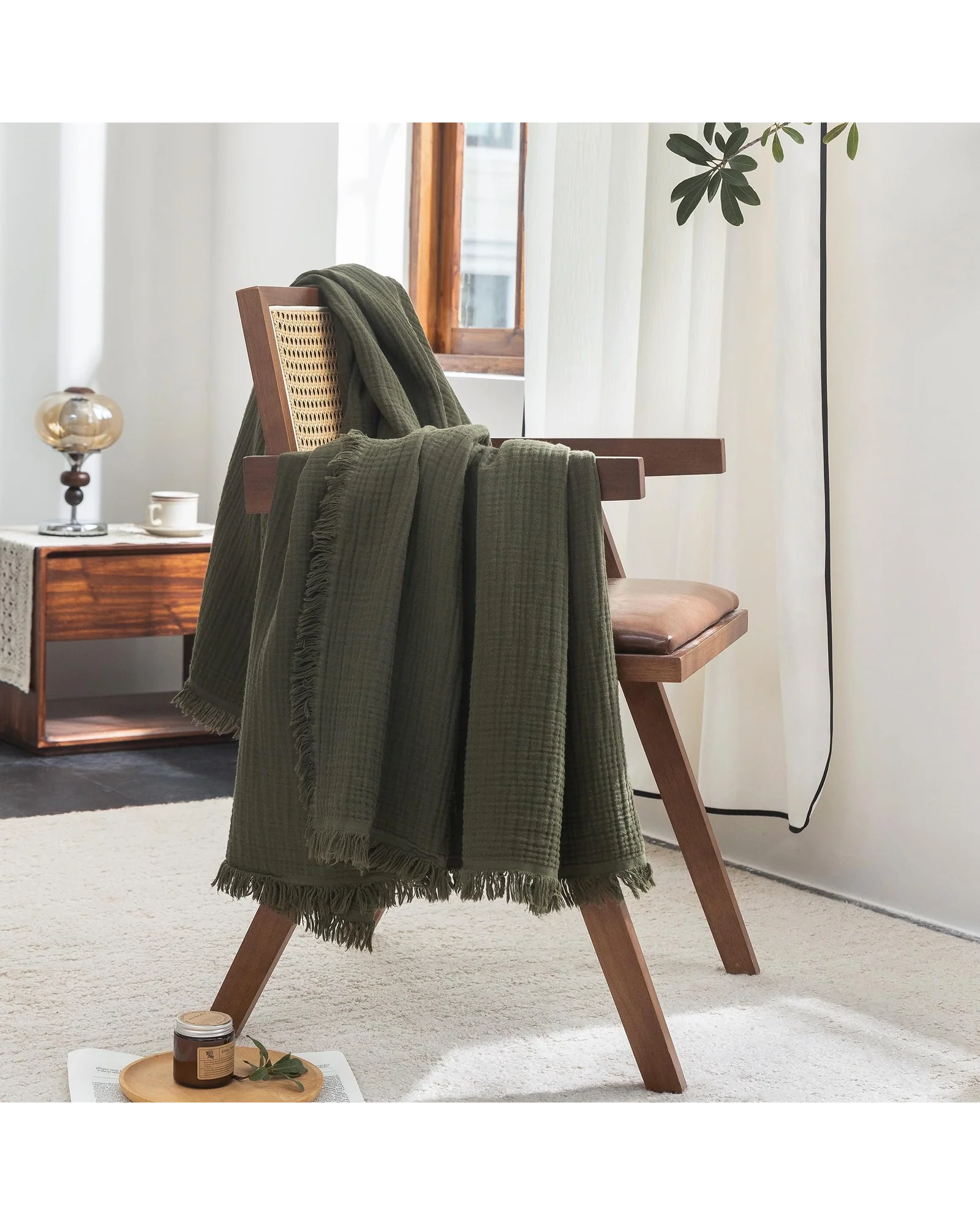 Плед муслиновый FOSSA 98×98 Оливковый Olive — 3