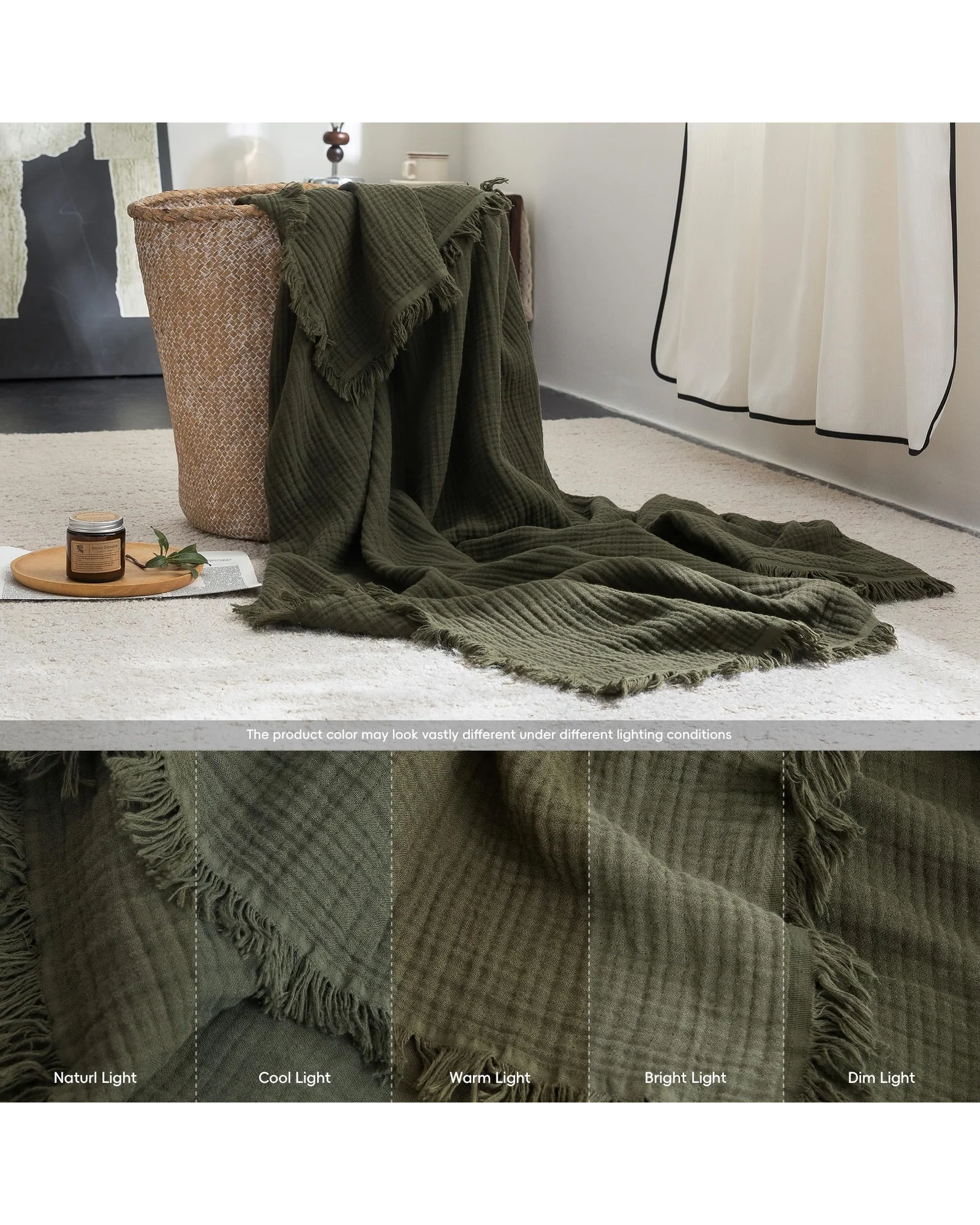 Плед муслиновый FOSSA 98×98 Оливковый Olive — 4