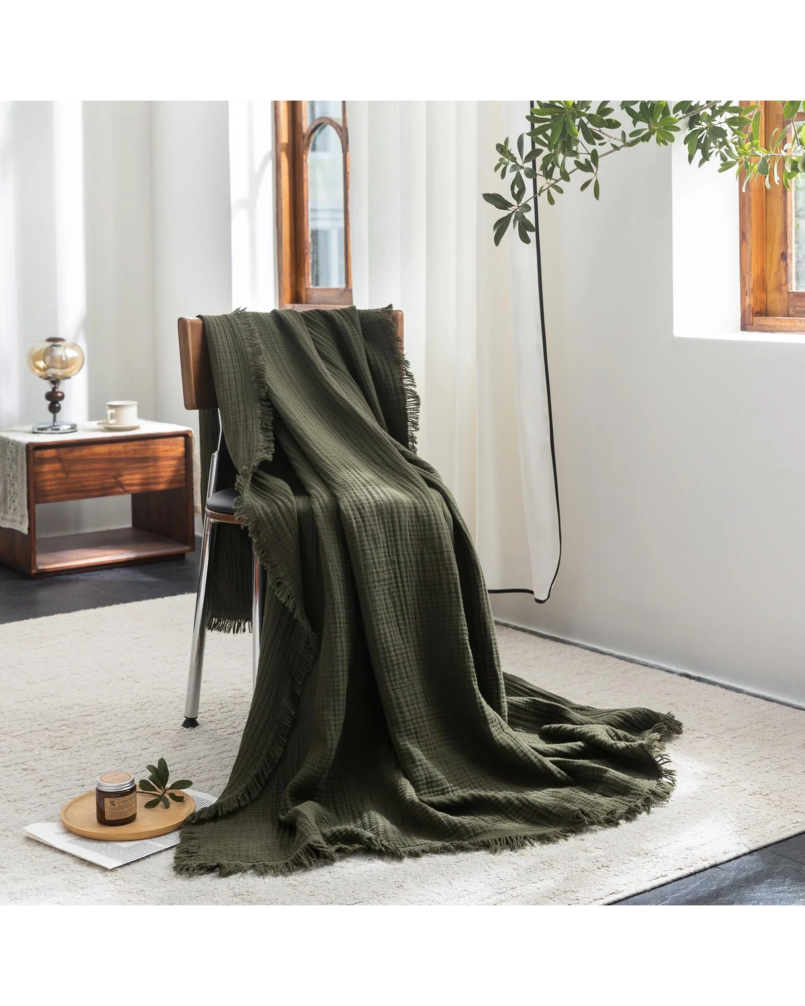 Плед муслиновый FOSSA 98×98 Оливковый Olive — 5