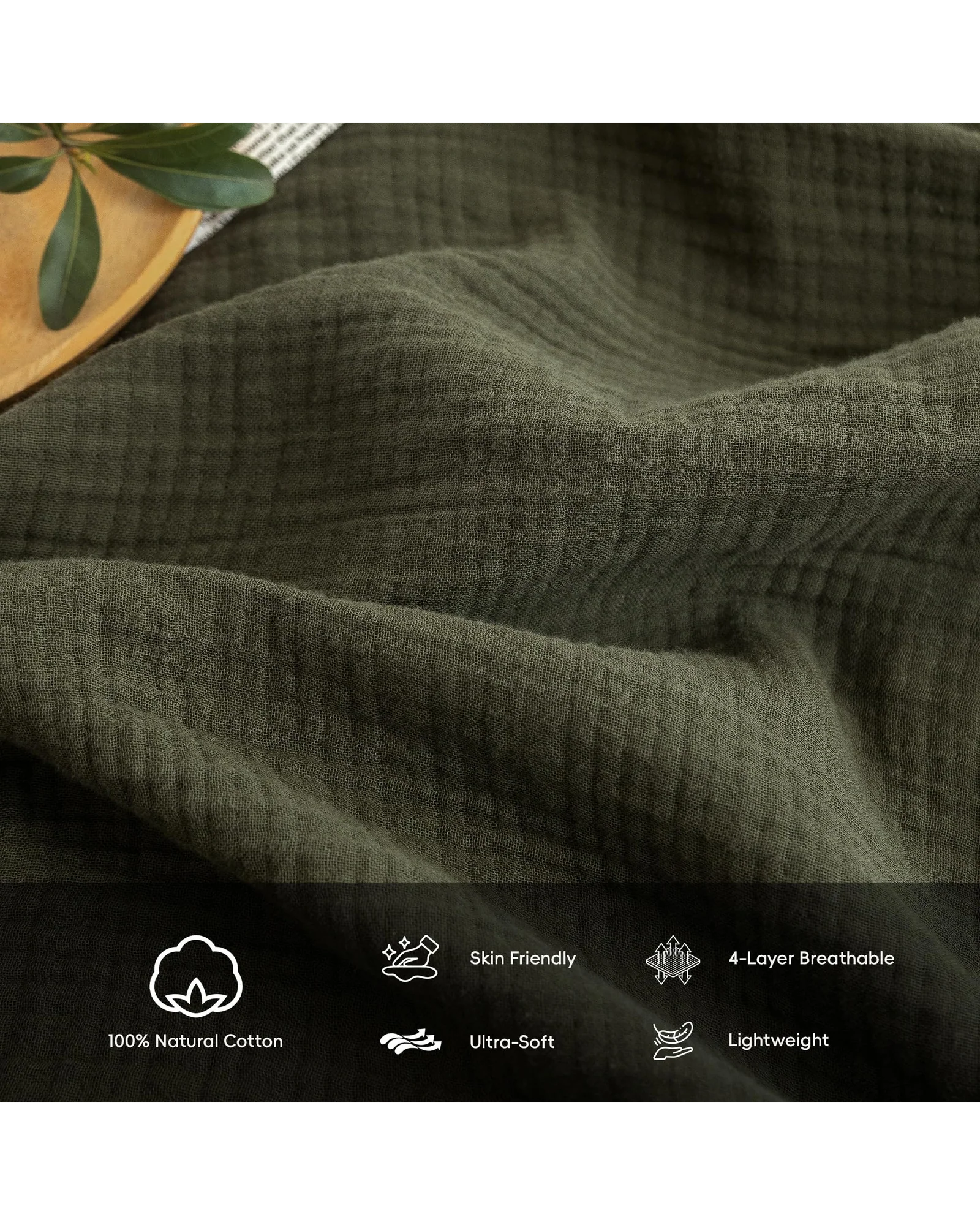 Плед муслиновый FOSSA 98×98 Оливковый Olive — 6