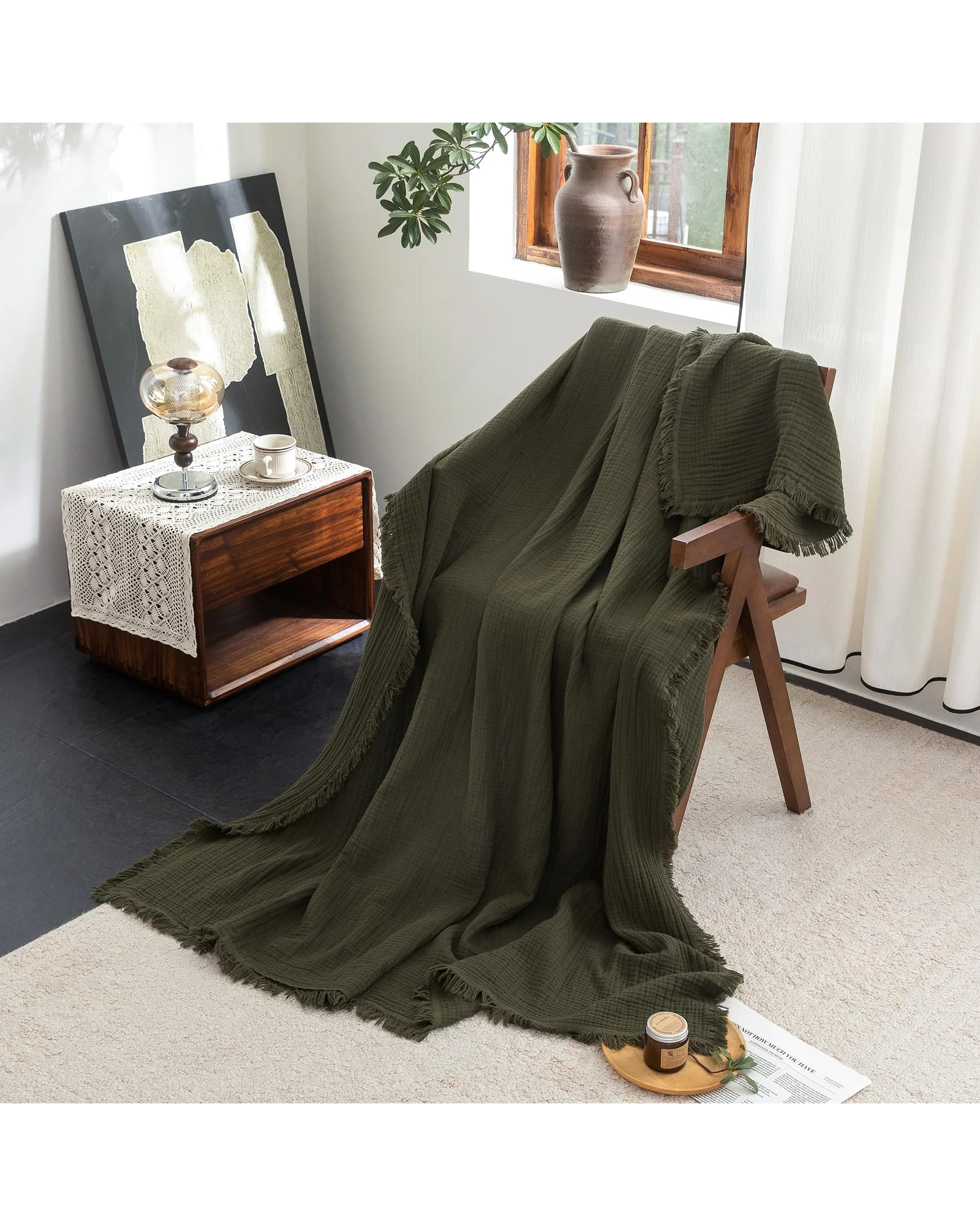 Плед муслиновый FOSSA 98×98 Оливковый Olive — 7