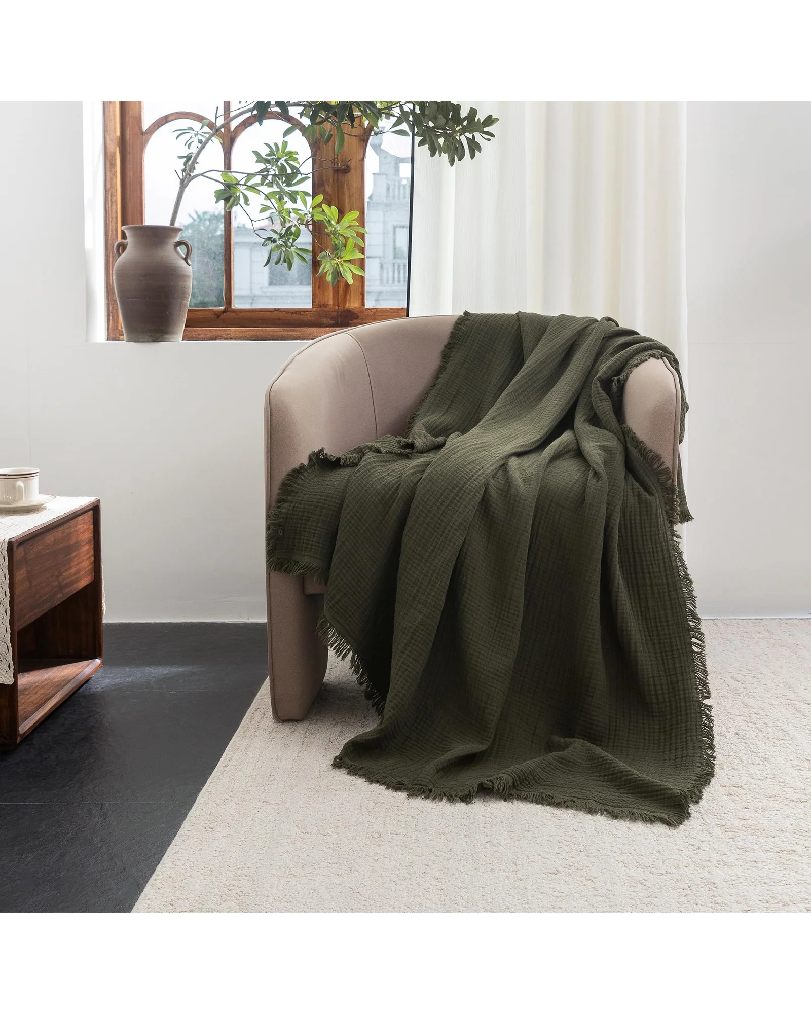 Плед муслиновый FOSSA 98×98 Оливковый Olive — 8