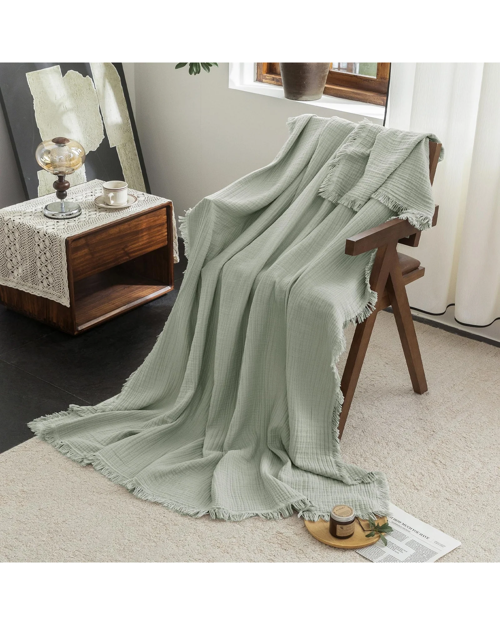 Плед муслиновый FOSSA 98×98 Шалфейный Sage — 9