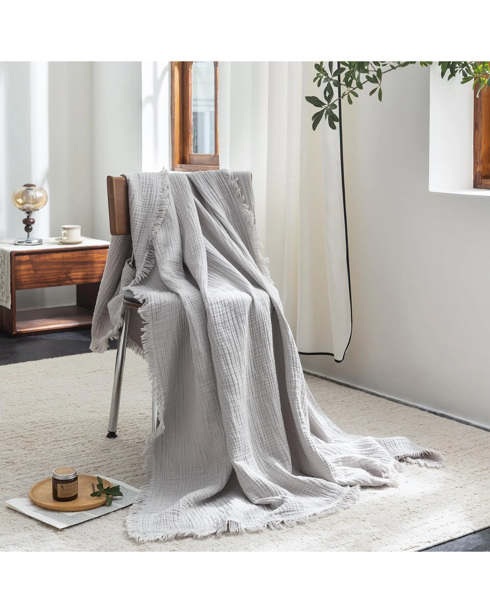 Плед муслиновый FOSSA 98×98 Серый Grayish — 5