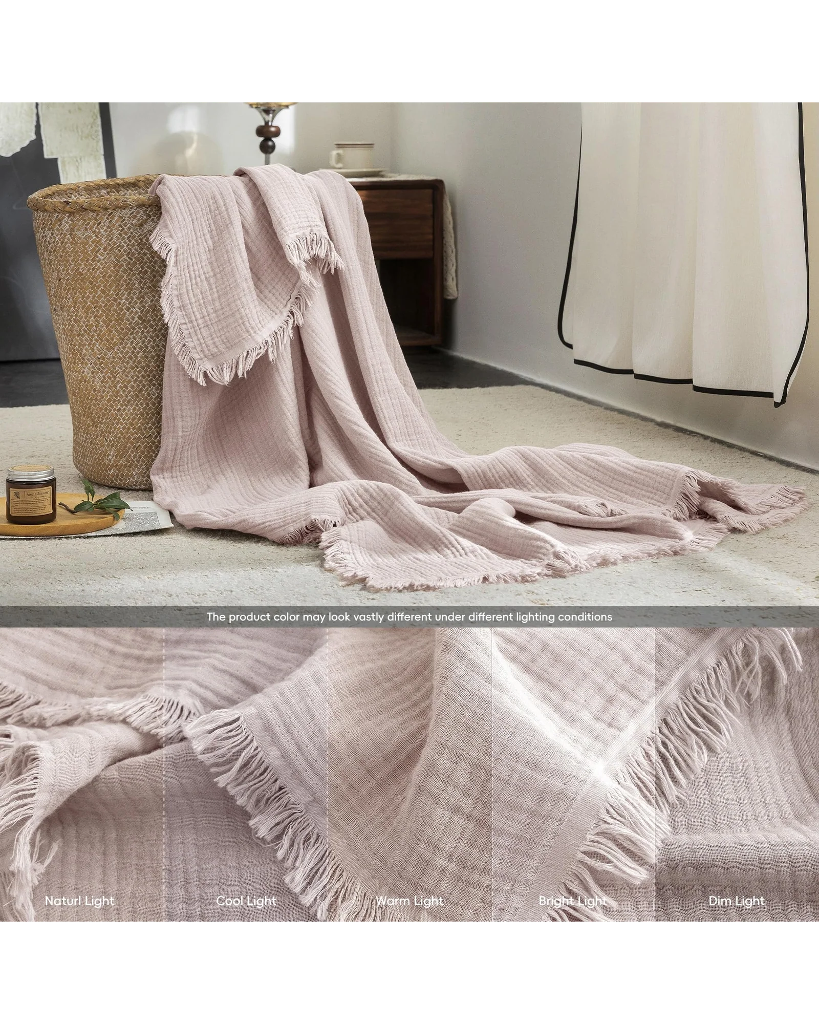 Плед муслиновый FOSSA 98×98 Розовато-серый Pink — 3