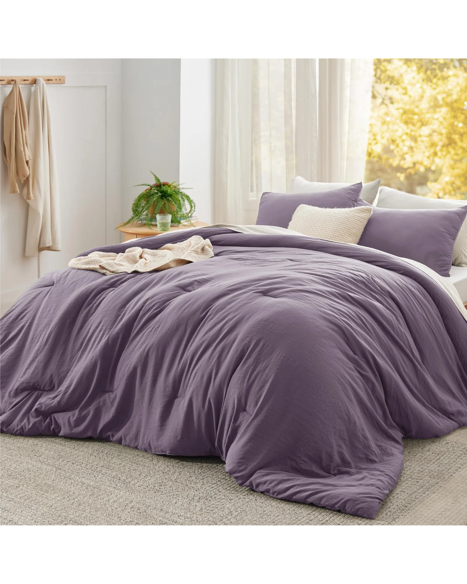 Bedsure комплект постельного белья King прежираный мягкий — фиолетовый