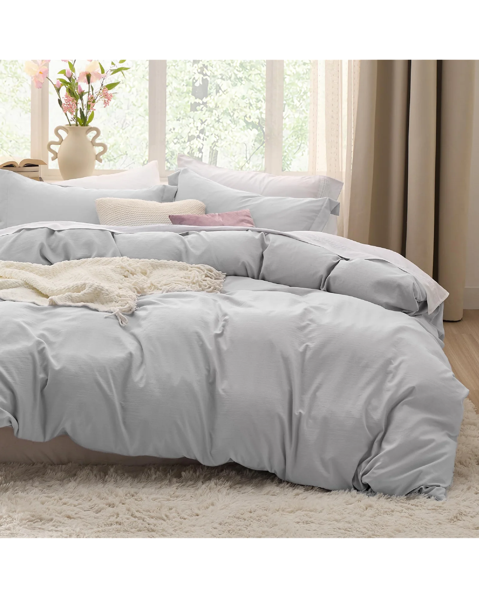 Bedsure пуховой спальник Queen комплект 3 предмета светло-серый — серый