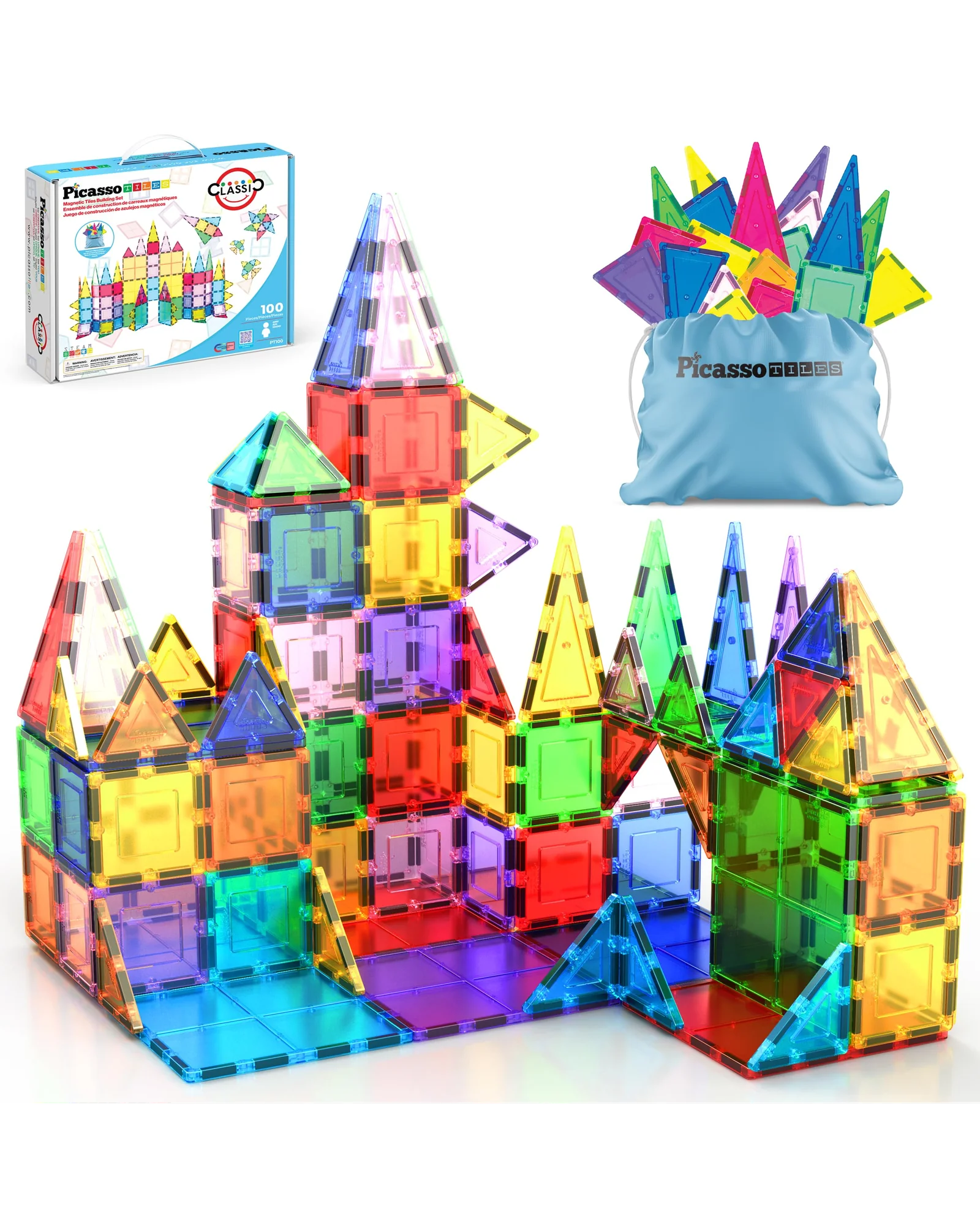 PicassoTiles Набор из 100 магнитных плиток — мульти