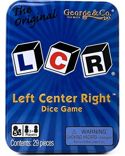 LCR Left Center Right Dice Game Blue Tin