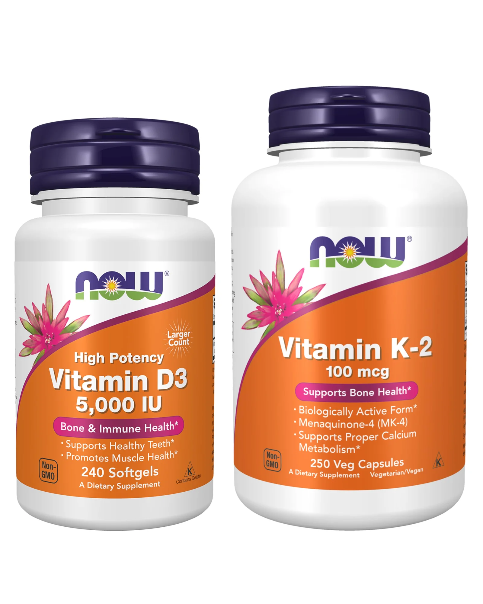 NOW Foods Vitamin D-3 — витамин D3 5000 МЕ + витамин K2 в капсулах — 1