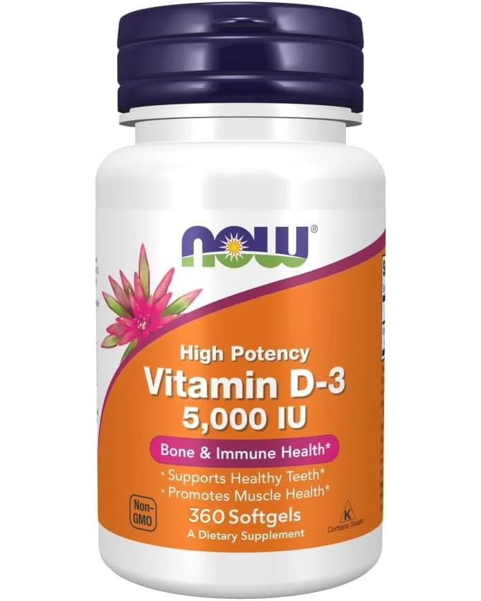 NOW Foods Vitamin D-3 — витамин D3 5000 МЕ + витамин K2 в капсулах — 1