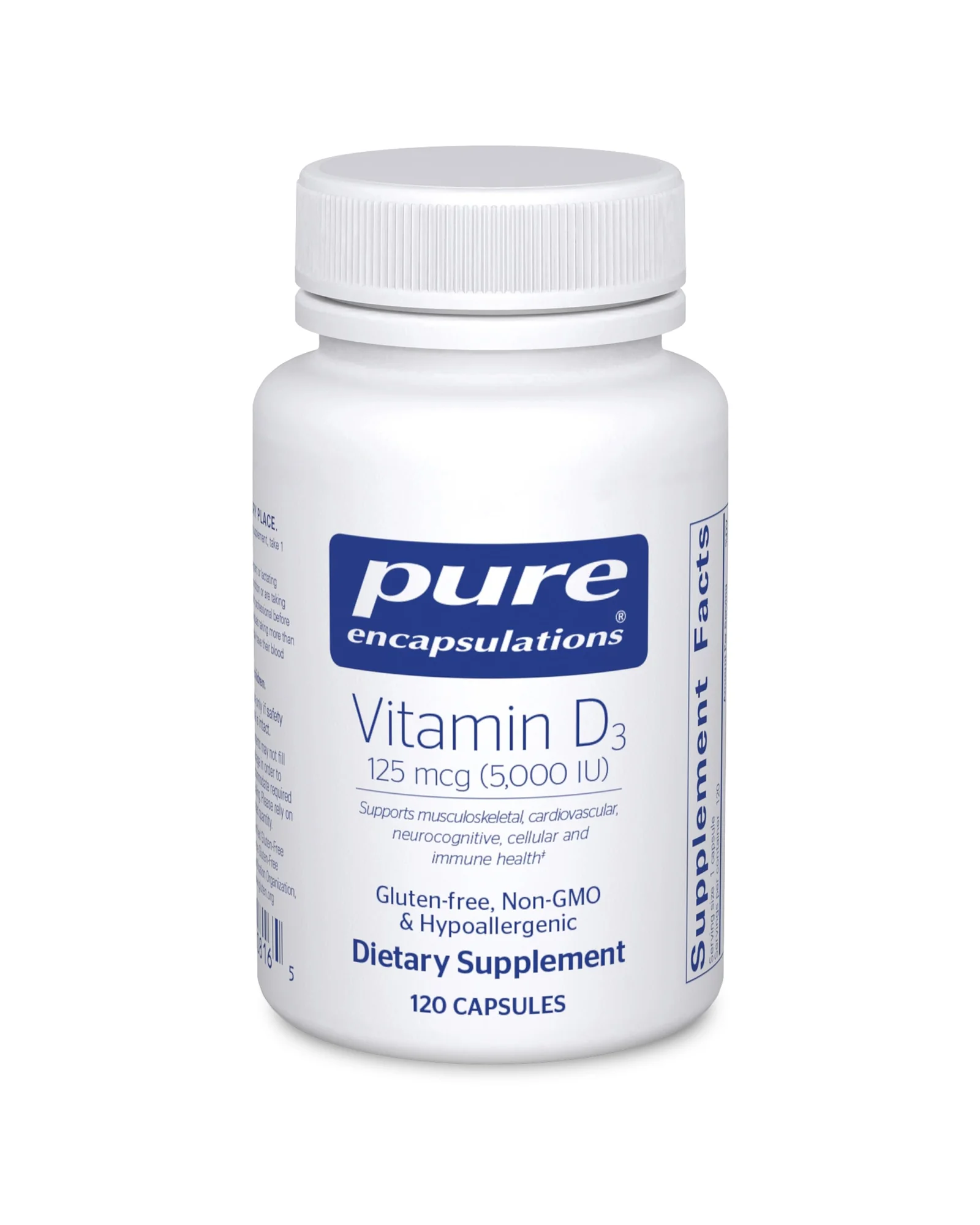 Pure Encapsulations Vitamin D3 125 mcg - биодобавка для костей и иммунитета 120 капсул — белый