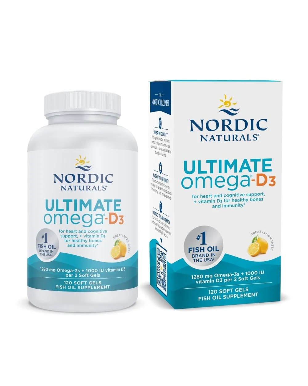Nordic Naturals Ultimate Omega-D3 Лимон 120 мягких капсул — белый