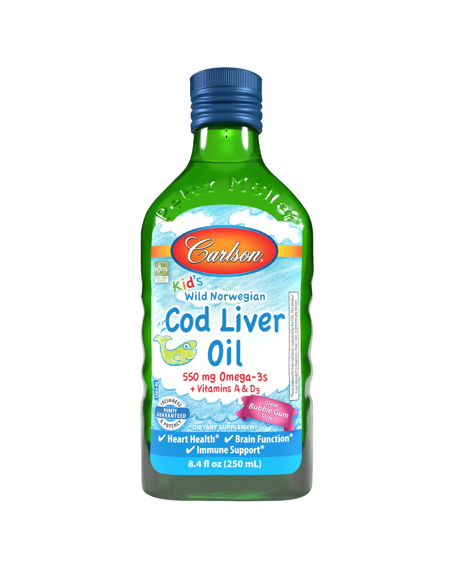 Carlson Cod Liver Oil, рыбий жир омега-3 — белый