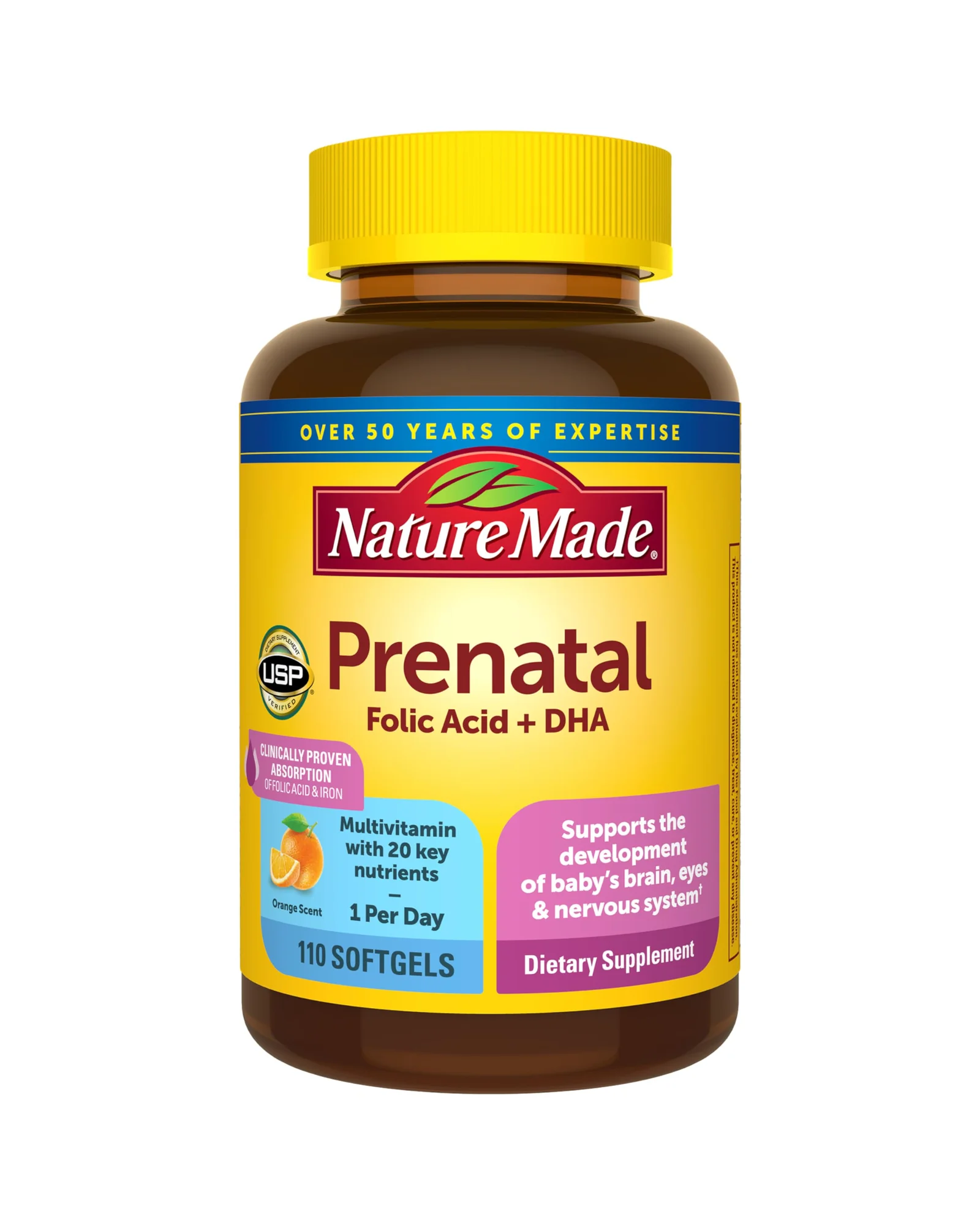 Nature Made Prenatal Vitamins витамины для беременных с фолиевой кислотой и DHA — коричневый
