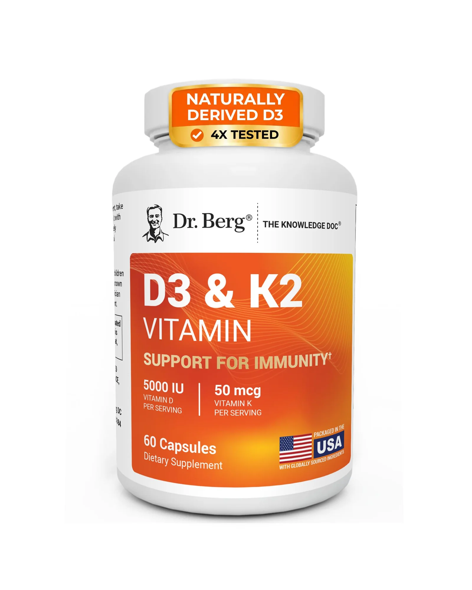 Dr. Berg D3 & K2 5000 МЕ витаминный комплекс 60 капсул — белый