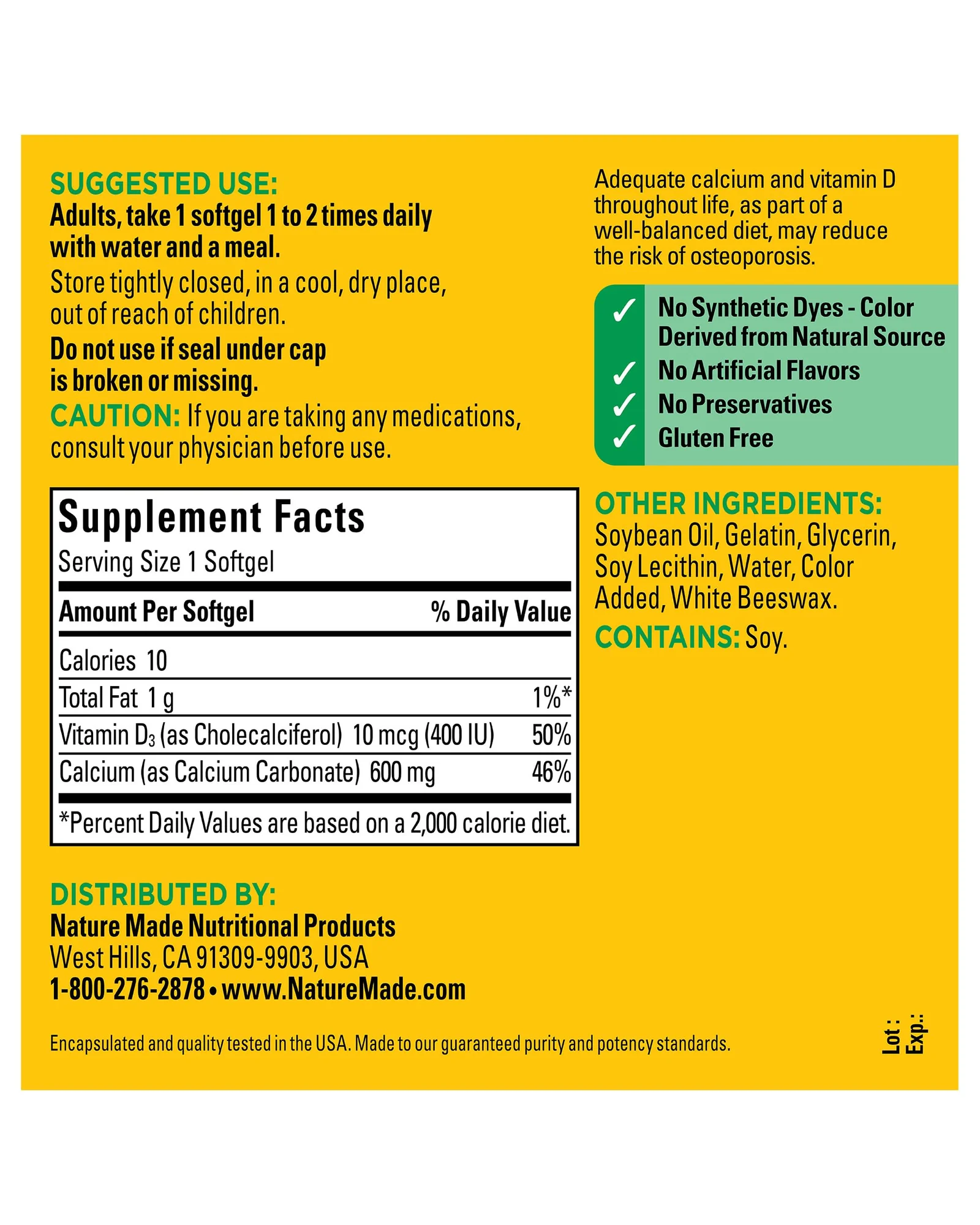 Nature Made Calcium 600 мг с Vitamin D3, 100 мягких капсул — 5