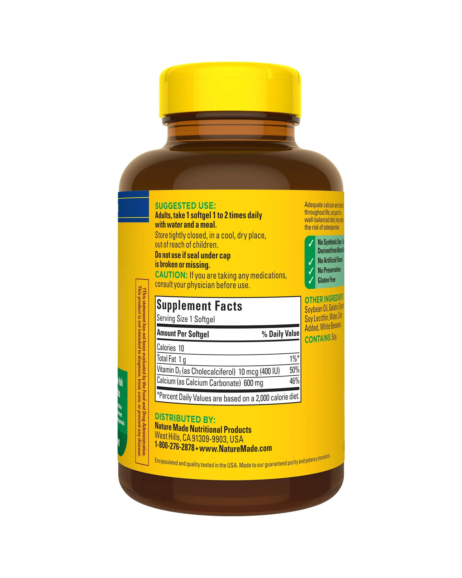 Nature Made Calcium 600 мг с Vitamin D3, 100 мягких капсул — 9