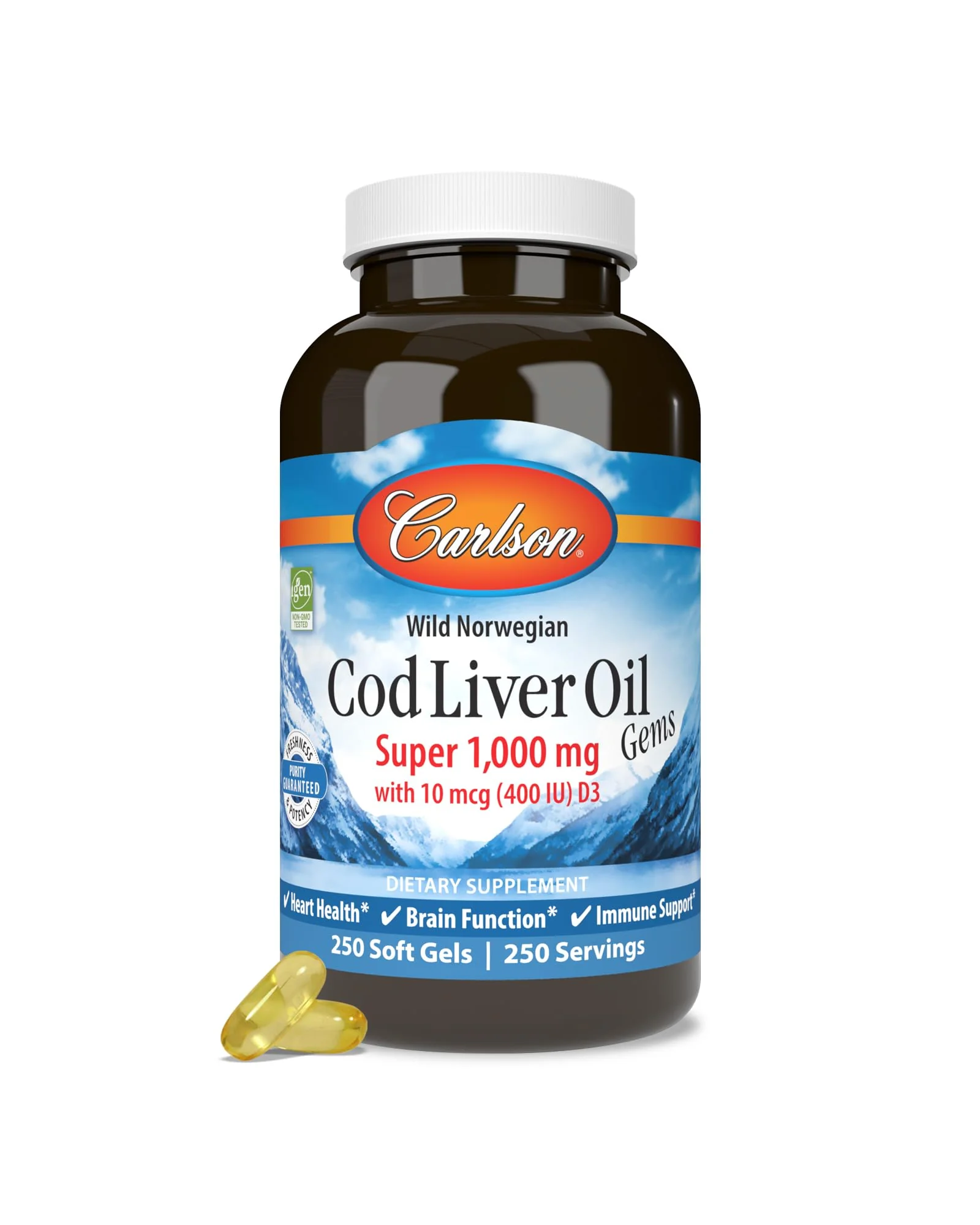 Carlson Cod Liver Oil Gems масло печени трески 1000 мг, 250 капсул — коричневый