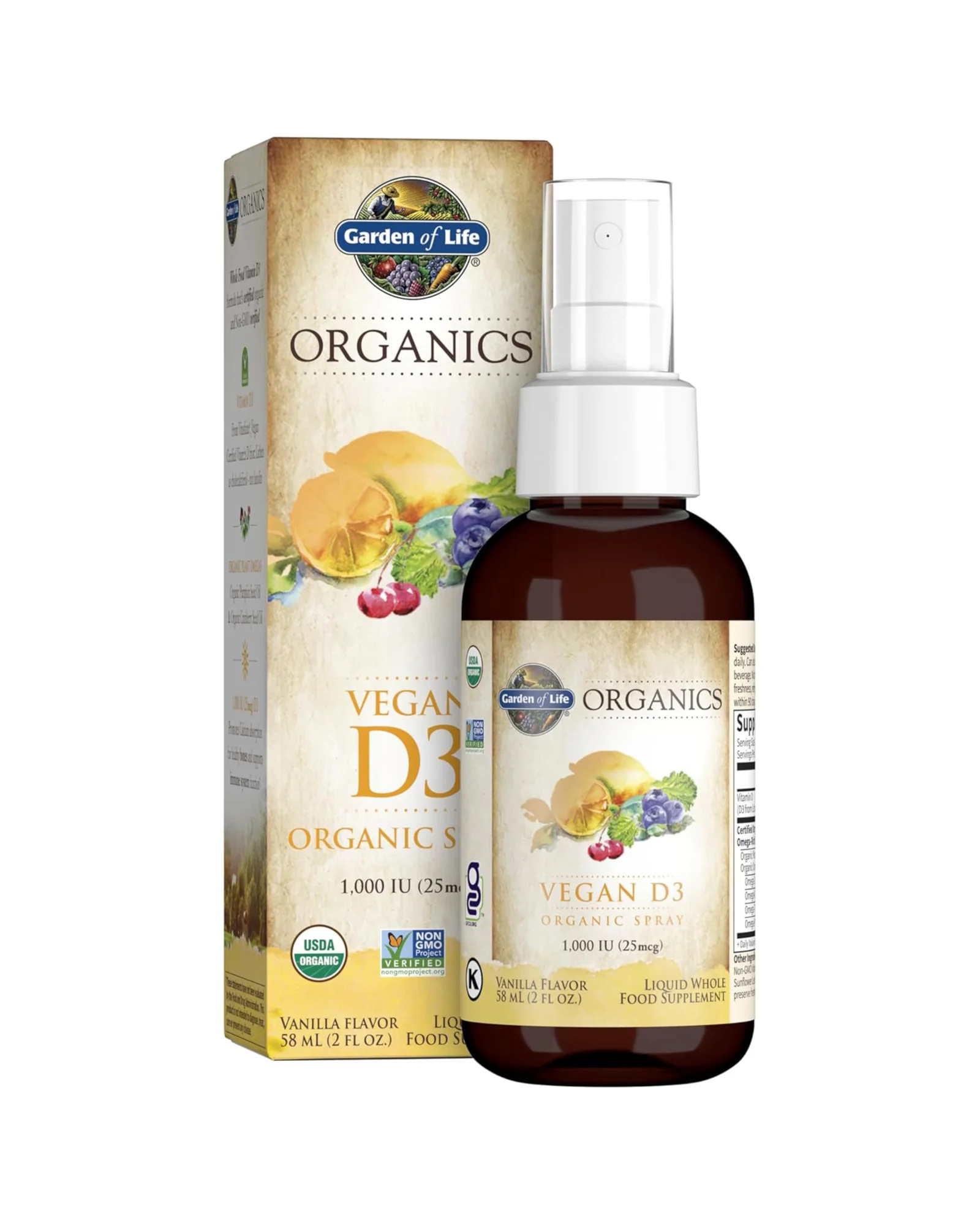 Garden of Life Organics Веган Витамин D3 спрей, 1000 МЕ, 125 порций — коричневый