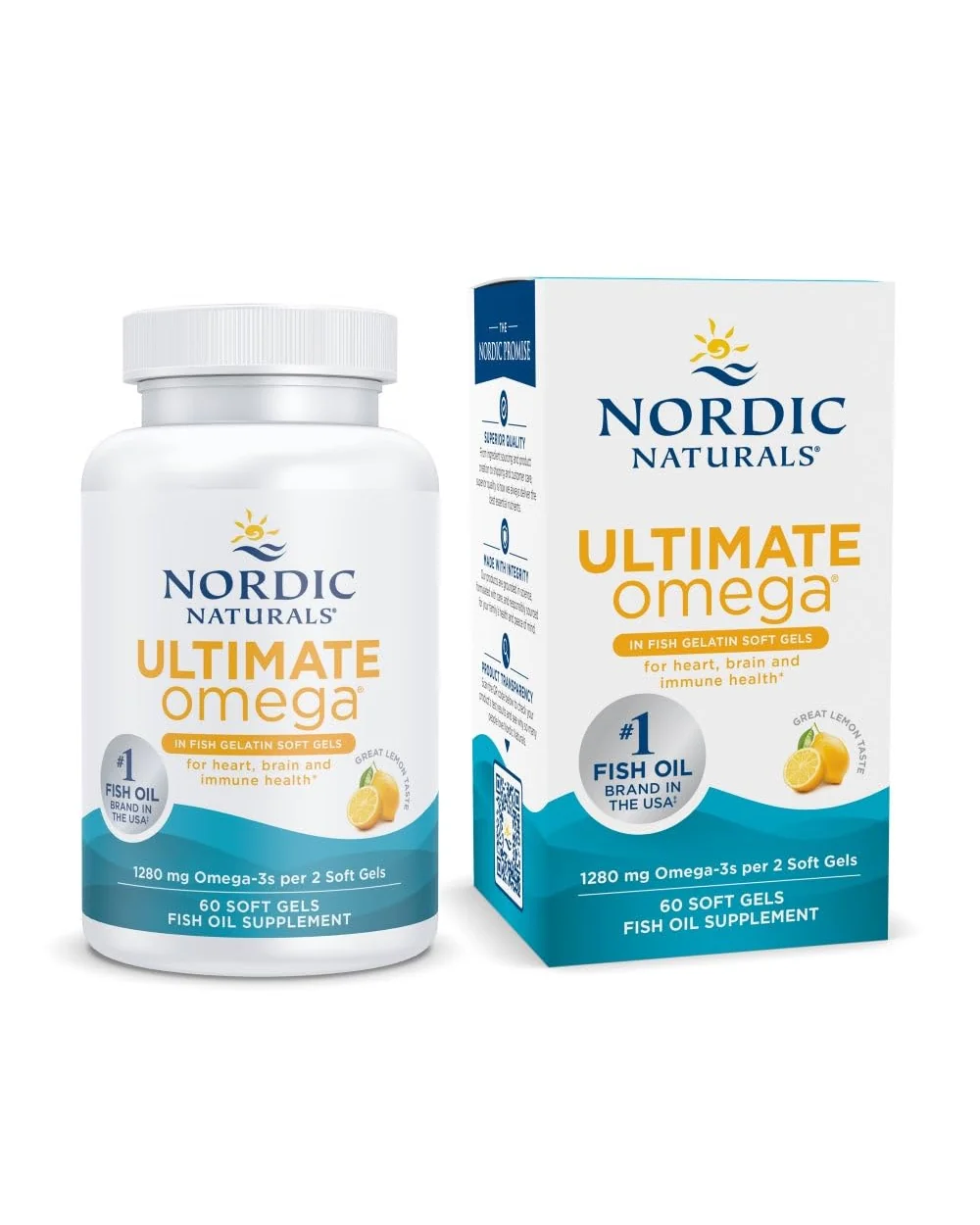 Nordic Naturals Ultimate Omega Lemon 1280мг, 60 капсул — белый
