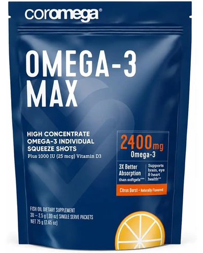 Coromega MAX 2400mg Омега-3 Рыбий жир с витамином D