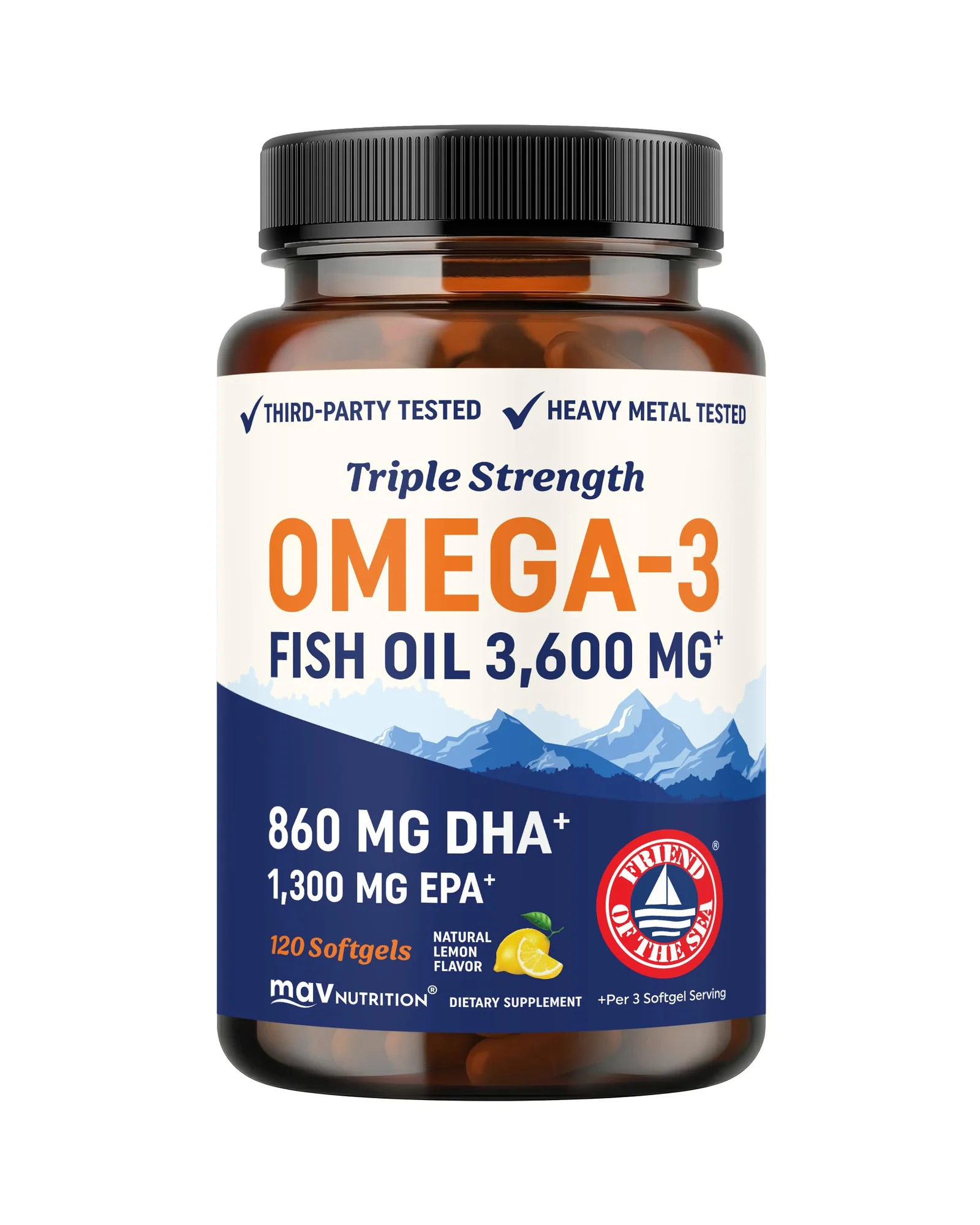 MAV Nutrition Рыбий жир Омега-3 тройной силы 3600 мг, 120 капсул — 1