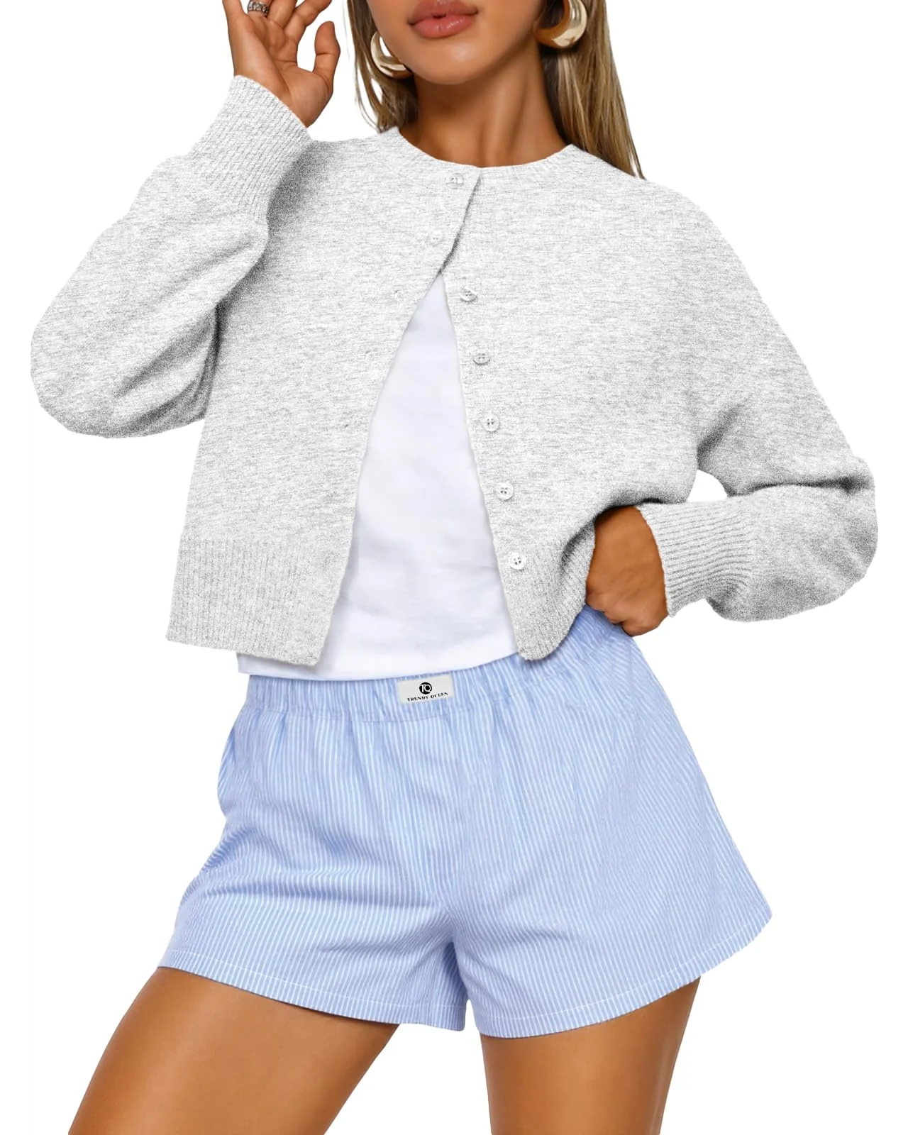 Trendy Queen Укороченный кардиган для женщин — серый