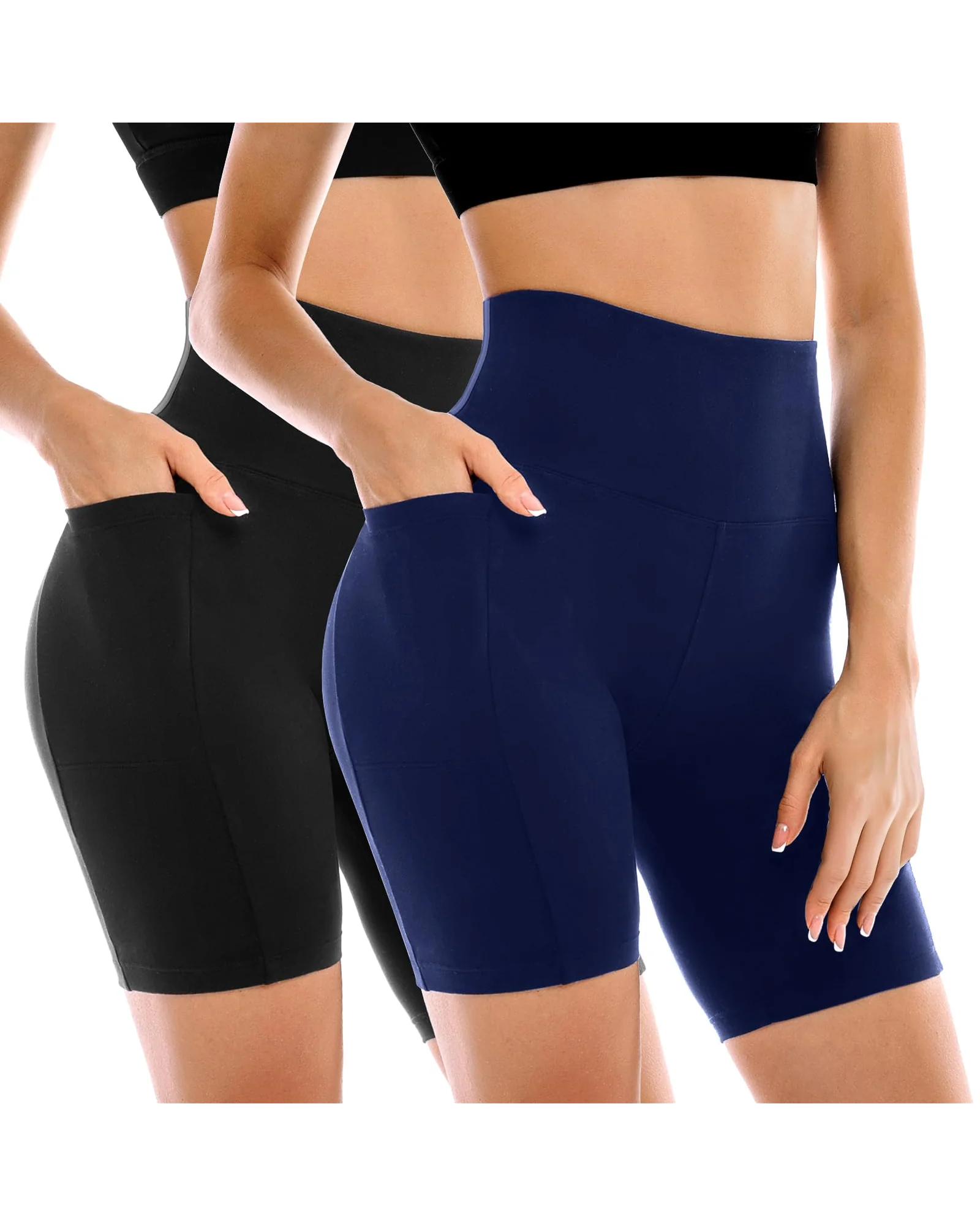 Leafigure шорты спортивные с карманами высокая талия (2 шт) — 1