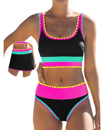 Popvil High Waisted Bikini Sets с юбкой и контролем живота