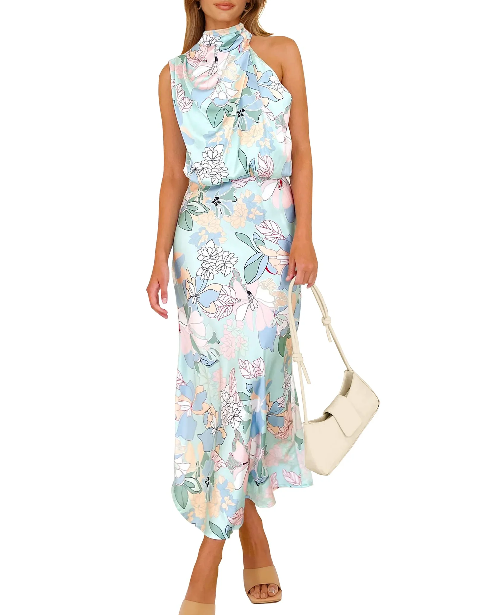 PRETTYGARDEN Women's летнее сатиновое платье макси — голубой