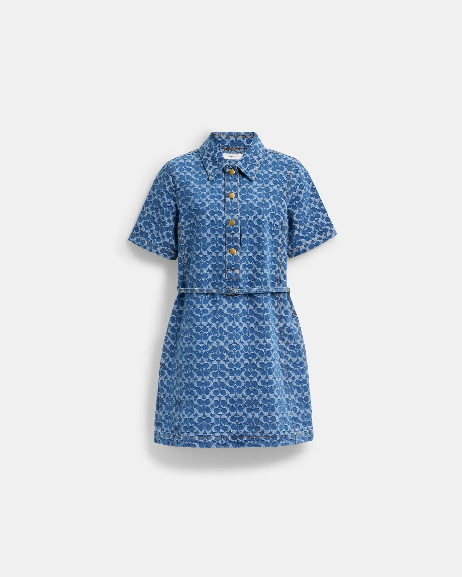 Джинсовое платье-рубашка Coach Signature, синее — 7