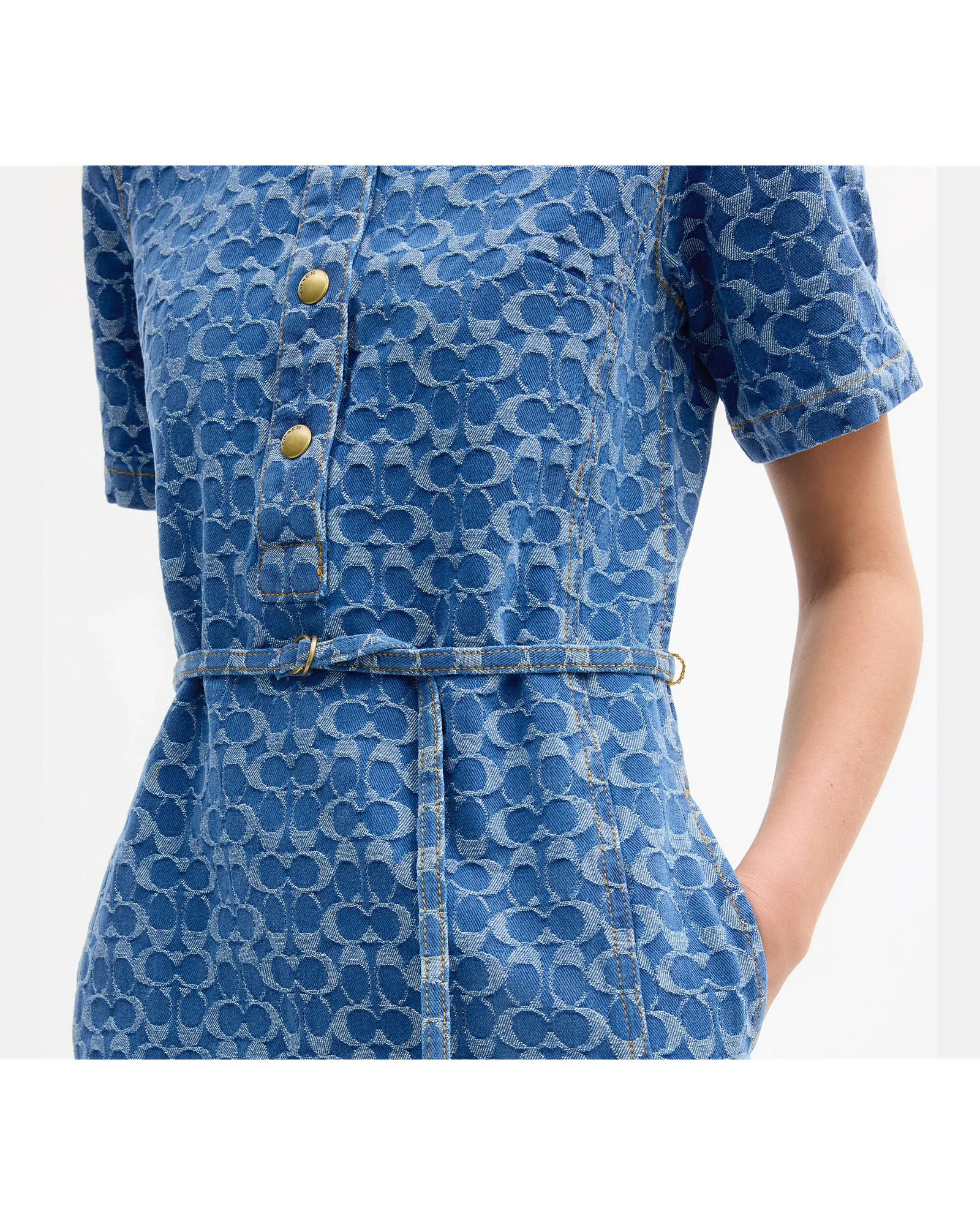 Джинсовое платье-рубашка Coach Signature, синее — 10