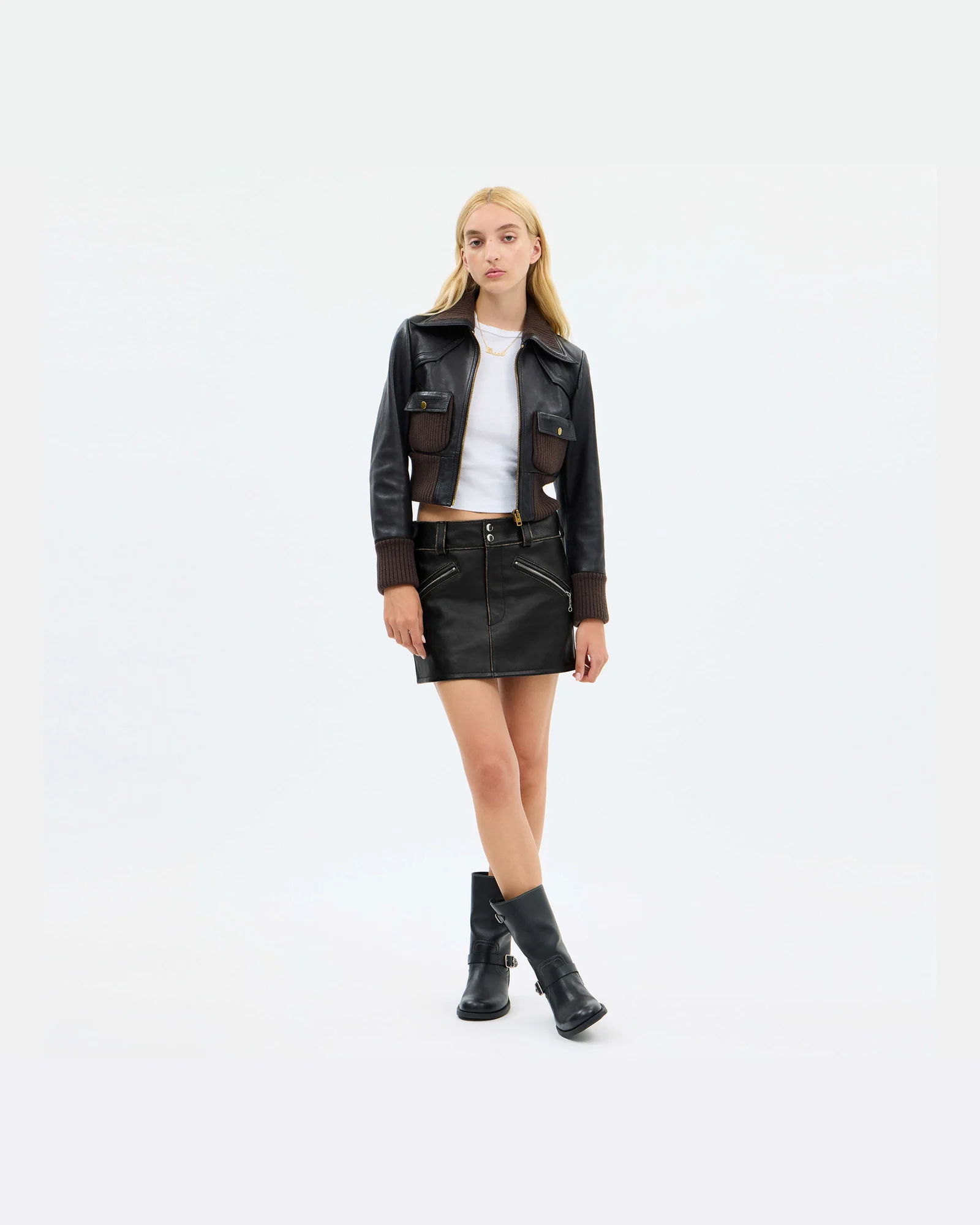 Кожаная мини-юбка Coach в байкерском стиле — 12