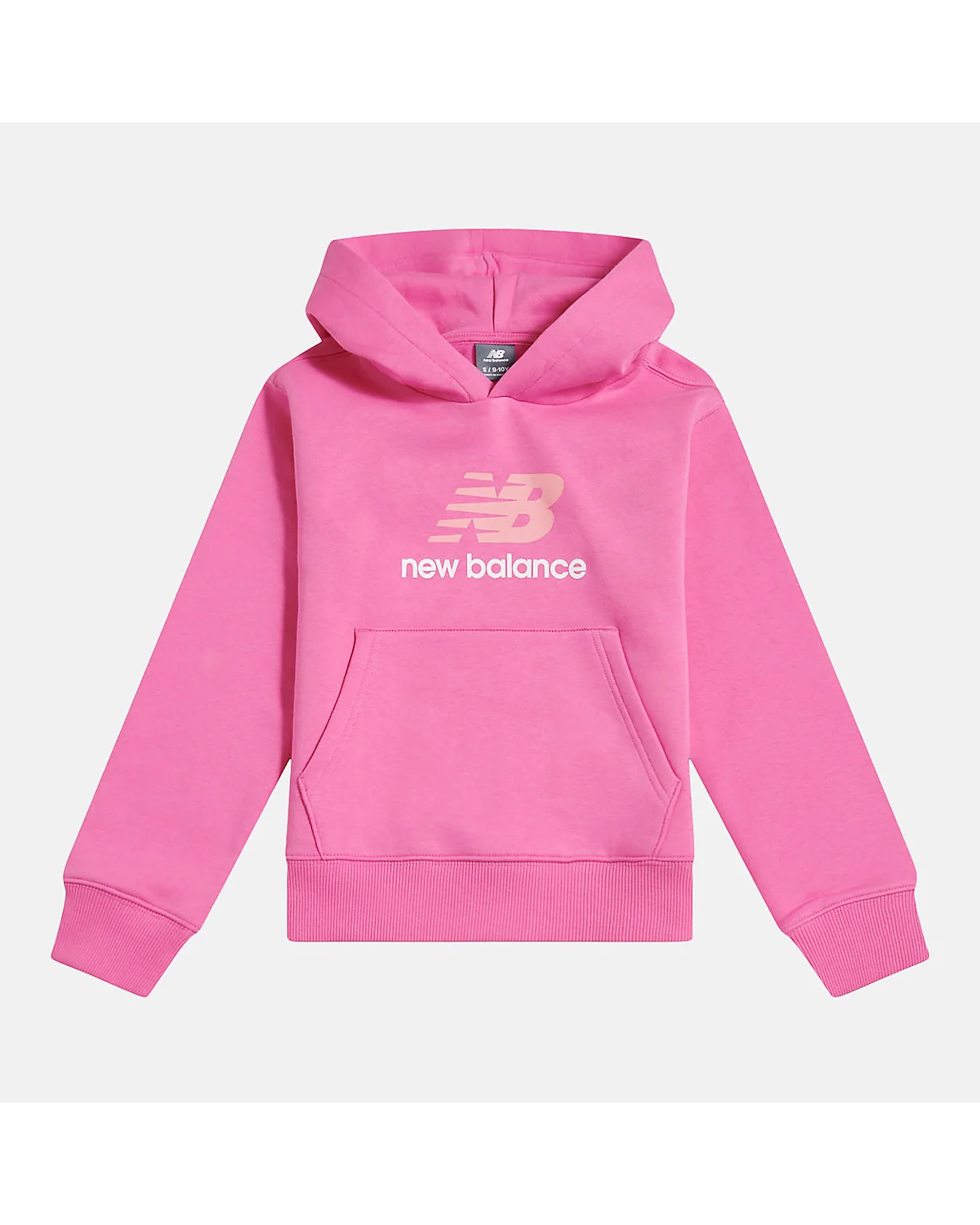 Розовое детское худи New Balance с логотипом NB, вид спереди.