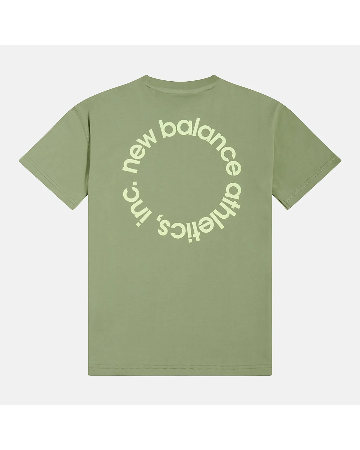 Детская футболка New Balance цвета орегано, вид сзади с круговым принтом.